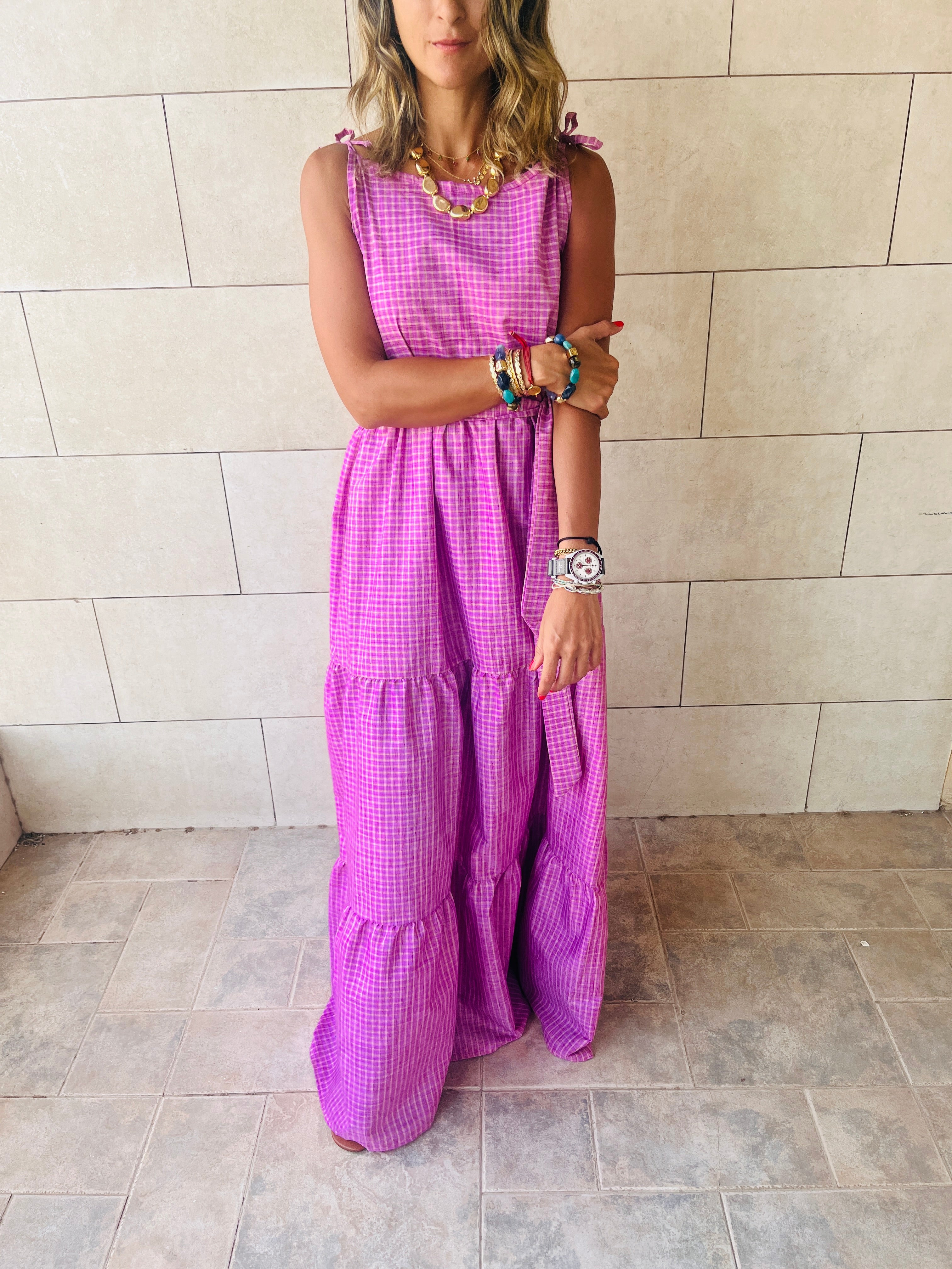 Lilac Picnic Table Tiered Dress