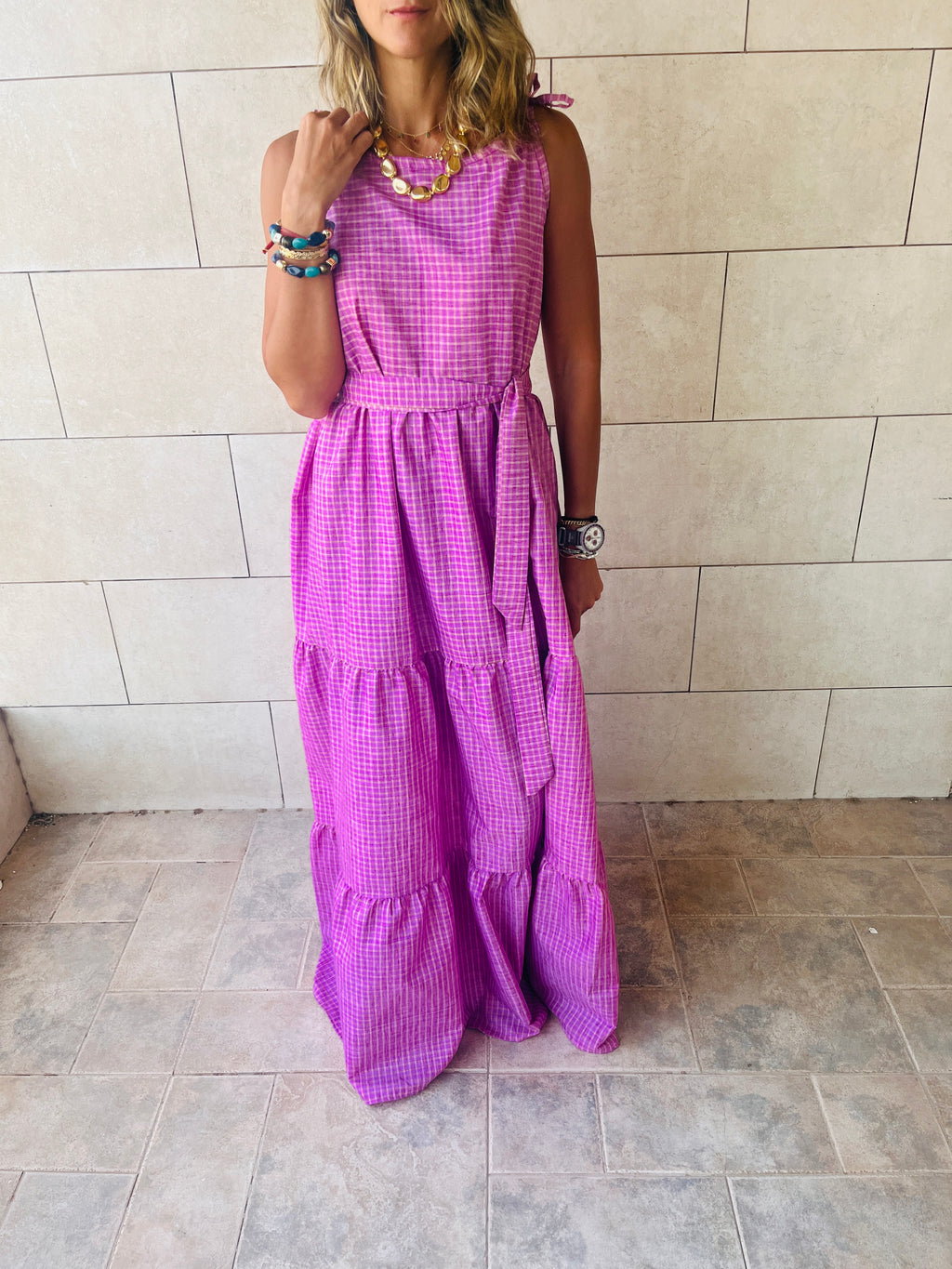 Lilac Picnic Table Tiered Dress