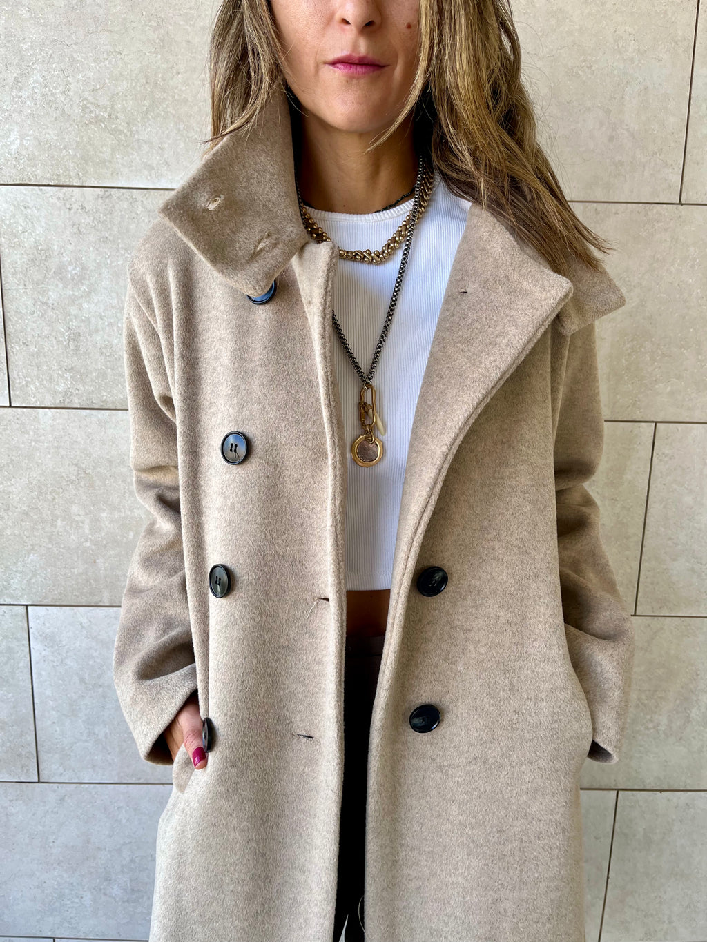 Beige Belted Coat