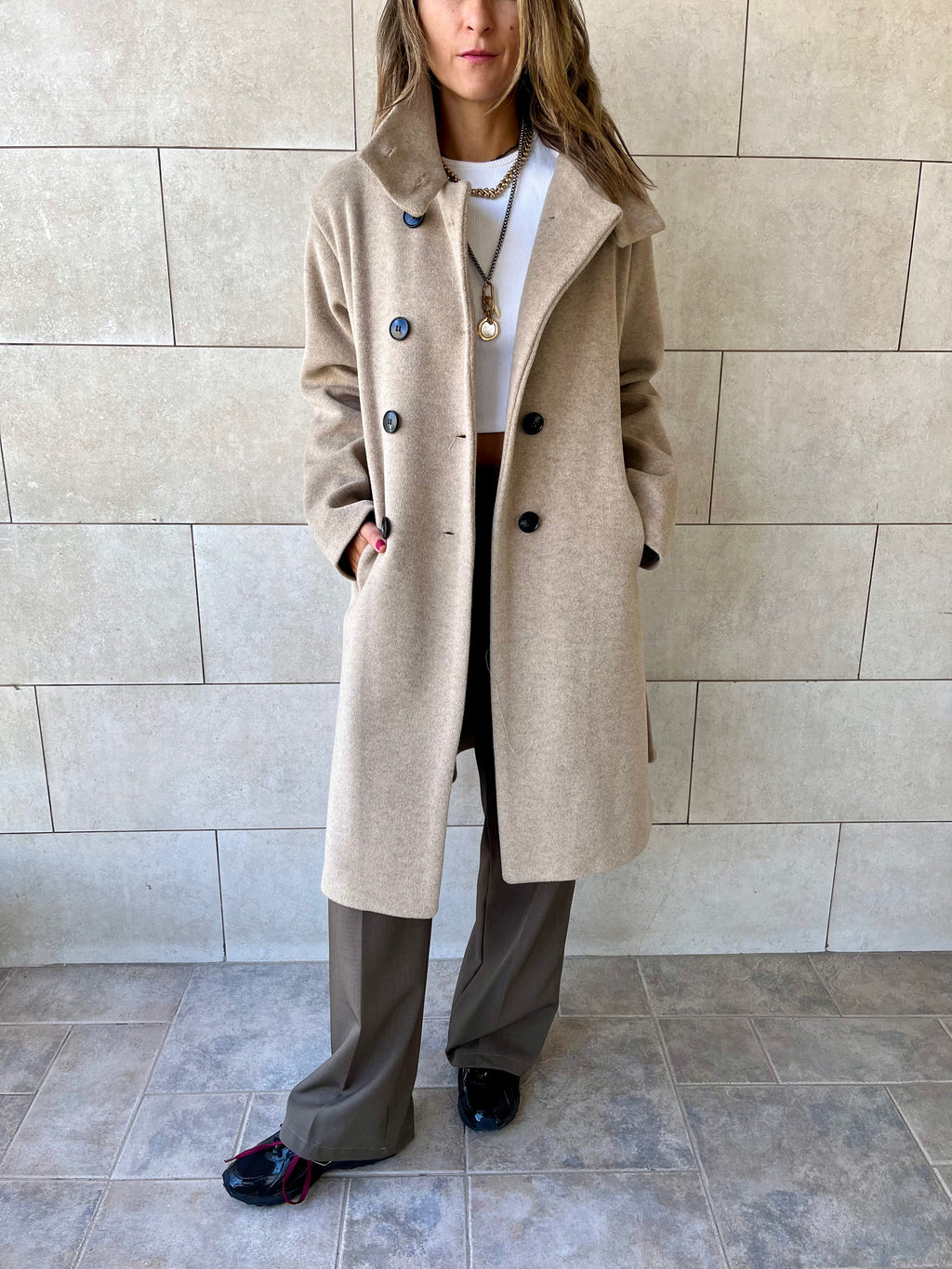 Beige Belted Coat