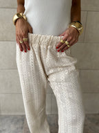 Beige Hollow Out Pants