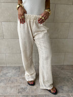Beige Hollow Out Pants