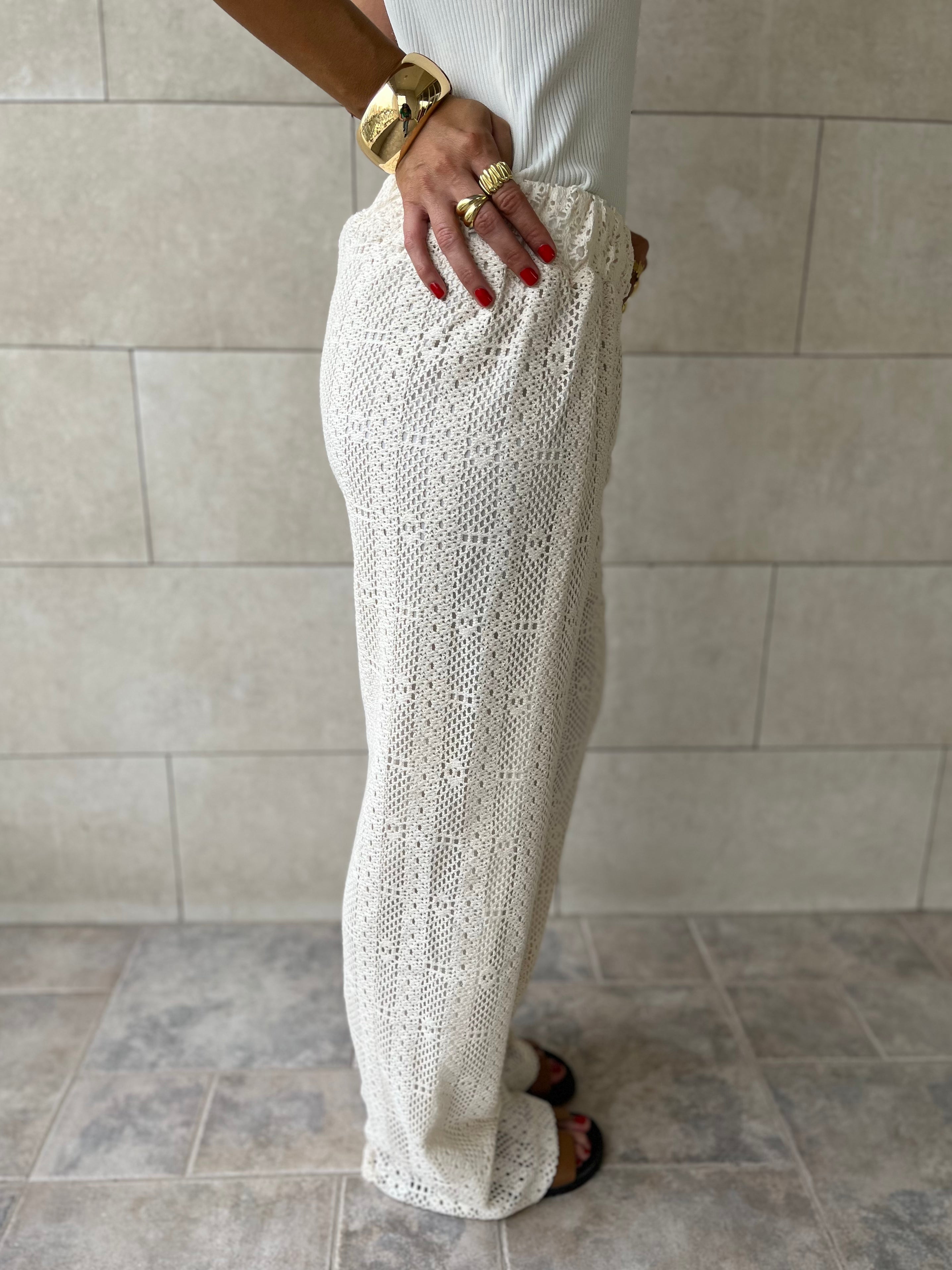 Beige Hollow Out Pants