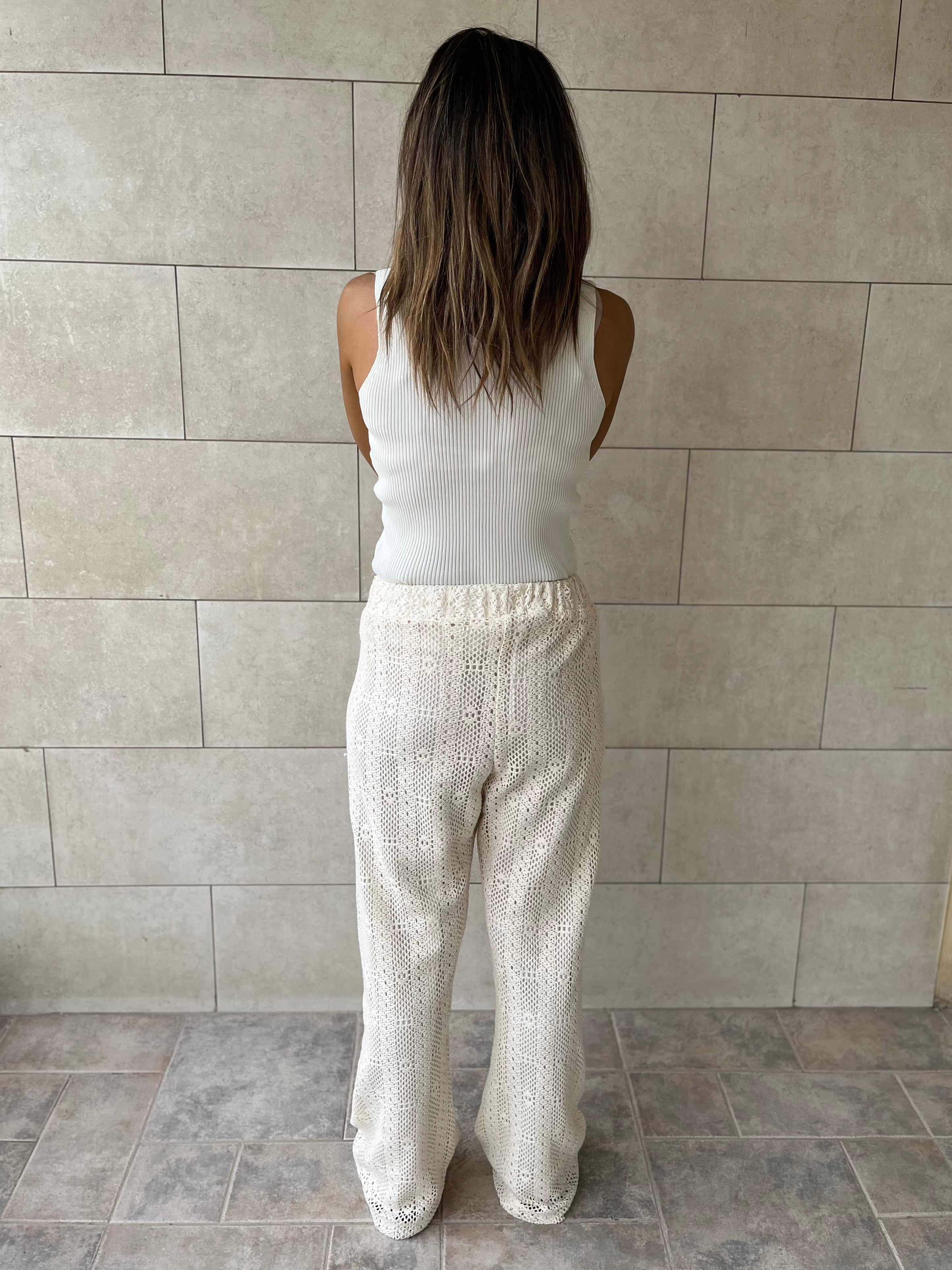 Beige Hollow Out Pants