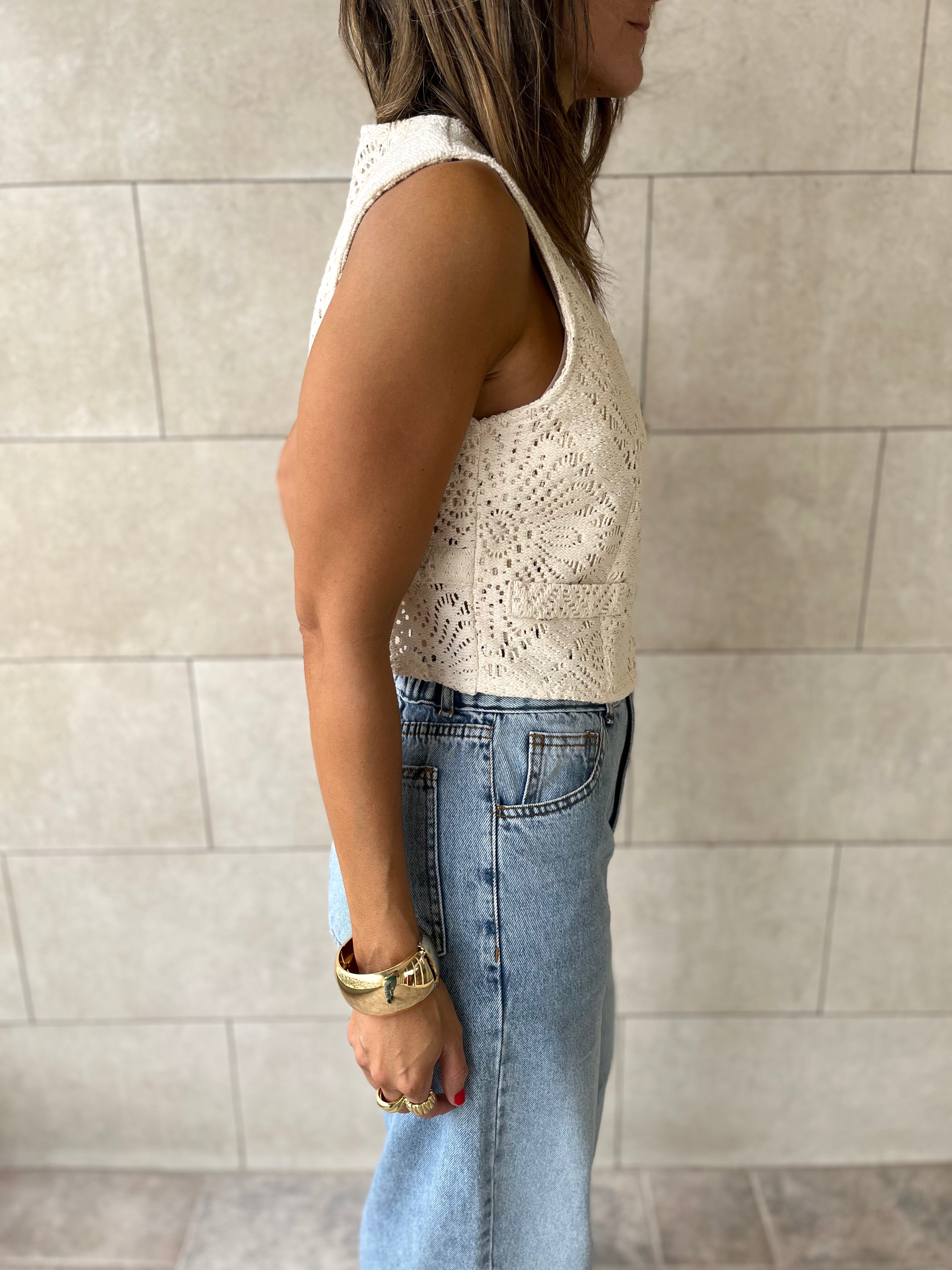 Beige Hollow Out Vest