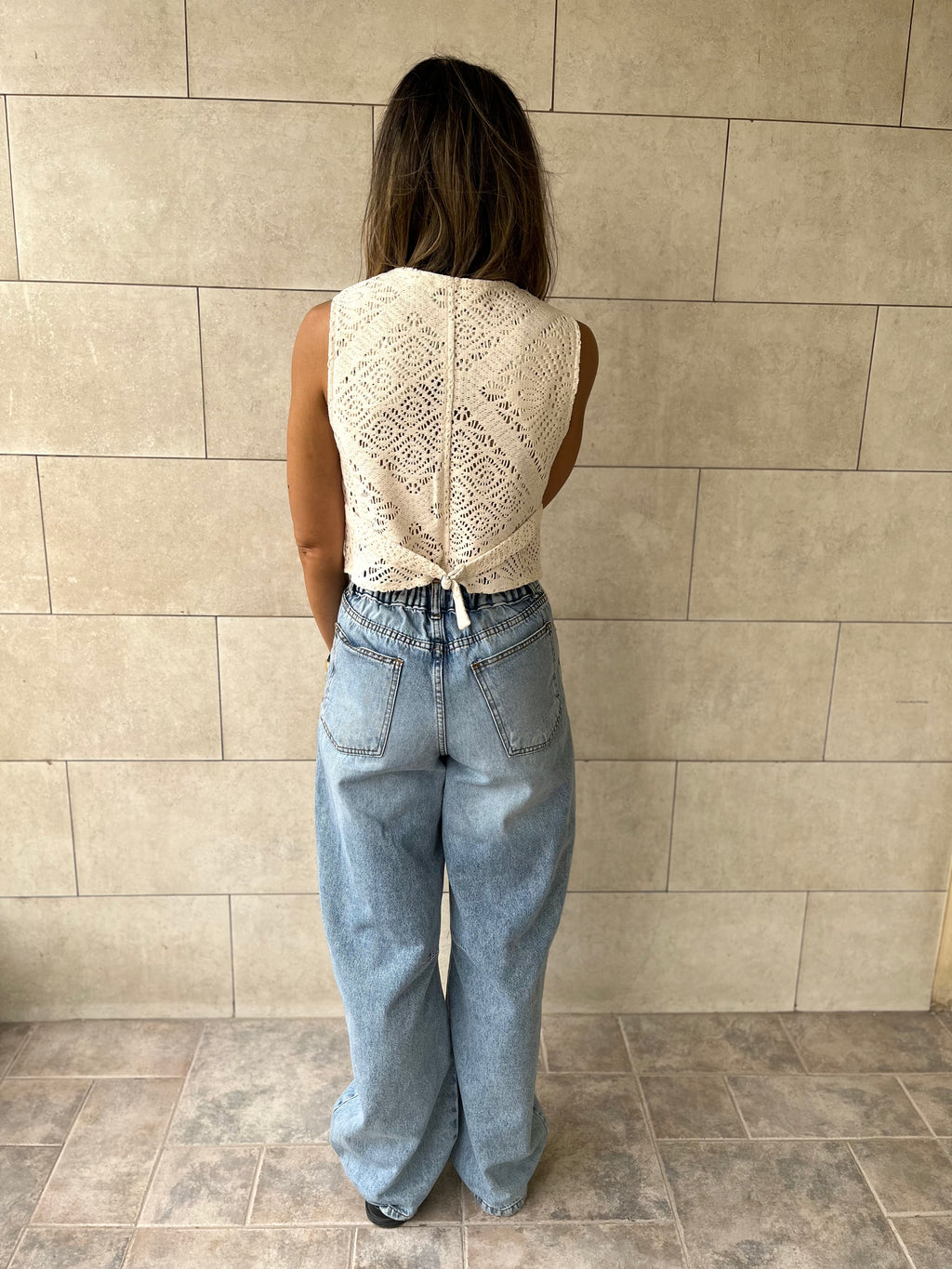 Beige Hollow Out Vest