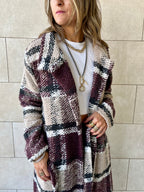 Burgundy Plaid Belted Coat