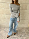 Grey Ribbed Off Shoulder Top