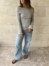 Grey Ribbed Off Shoulder Top