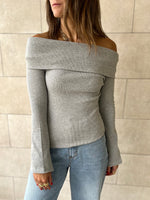 Grey Ribbed Off Shoulder Top