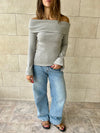 Grey Ribbed Off Shoulder Top