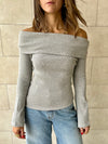 Grey Ribbed Off Shoulder Top