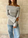 Grey Ribbed Off Shoulder Top