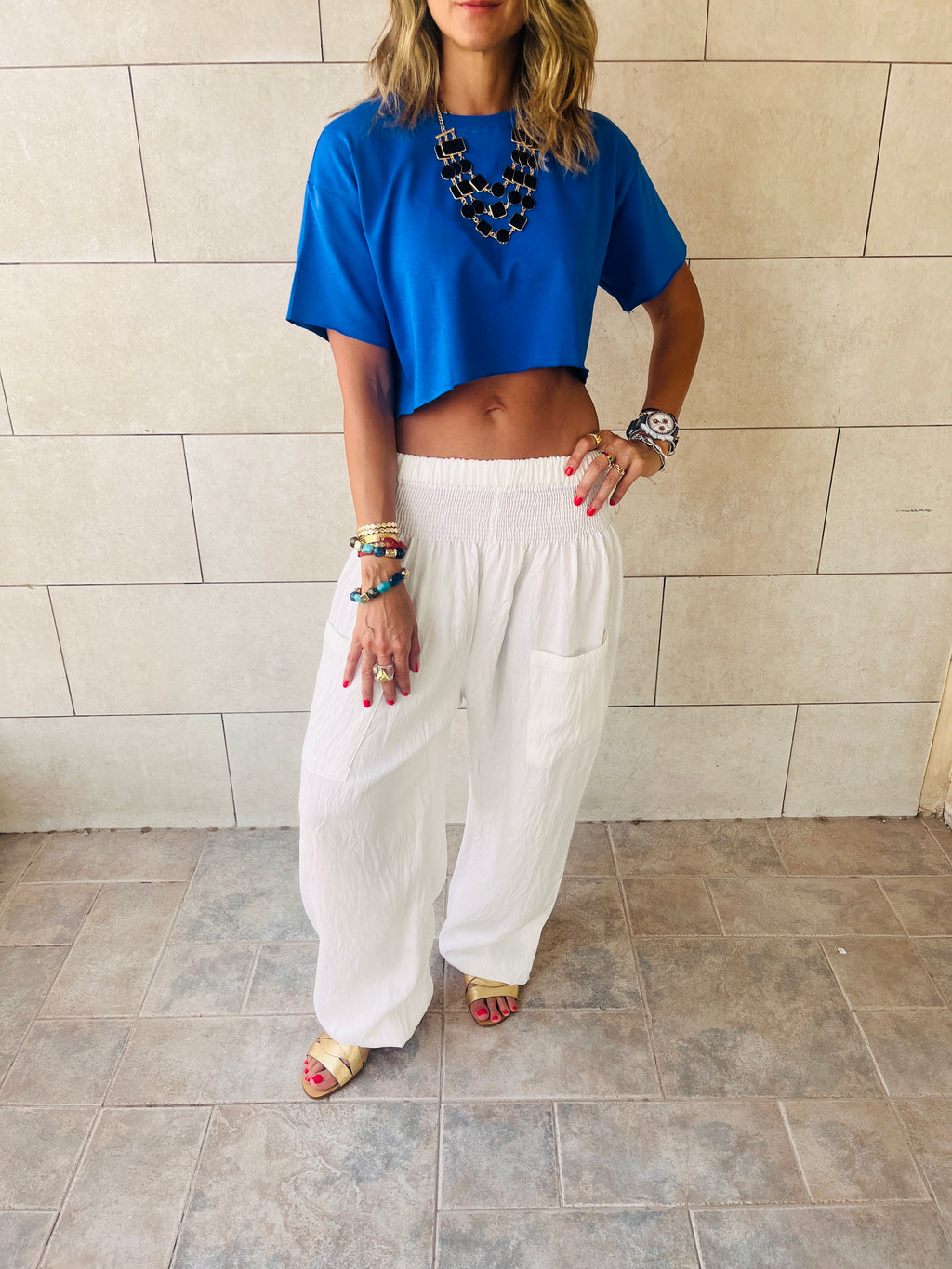Blue & White Baggy Cropped Set