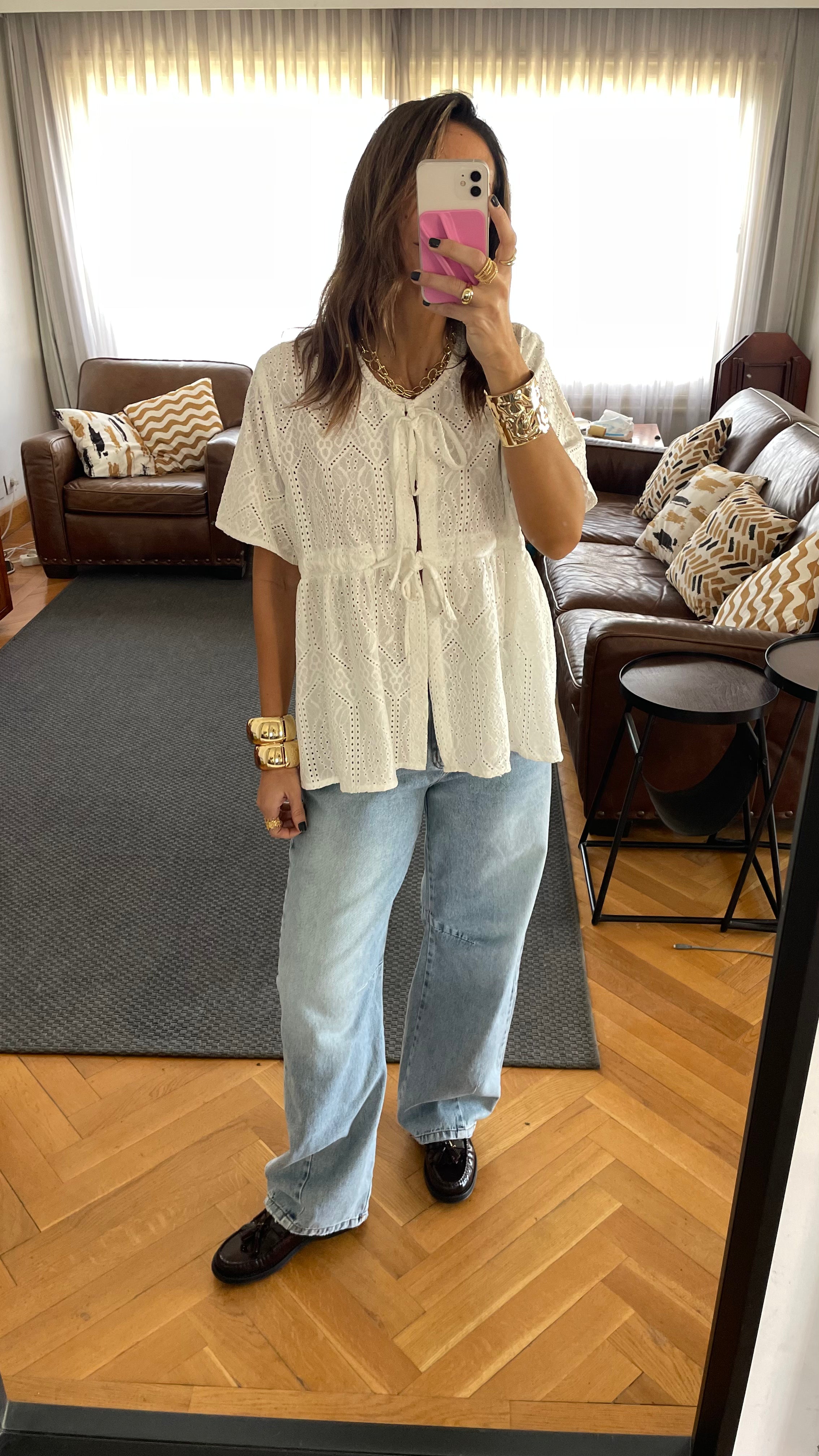 White Romantic Eyelet Shirt Top