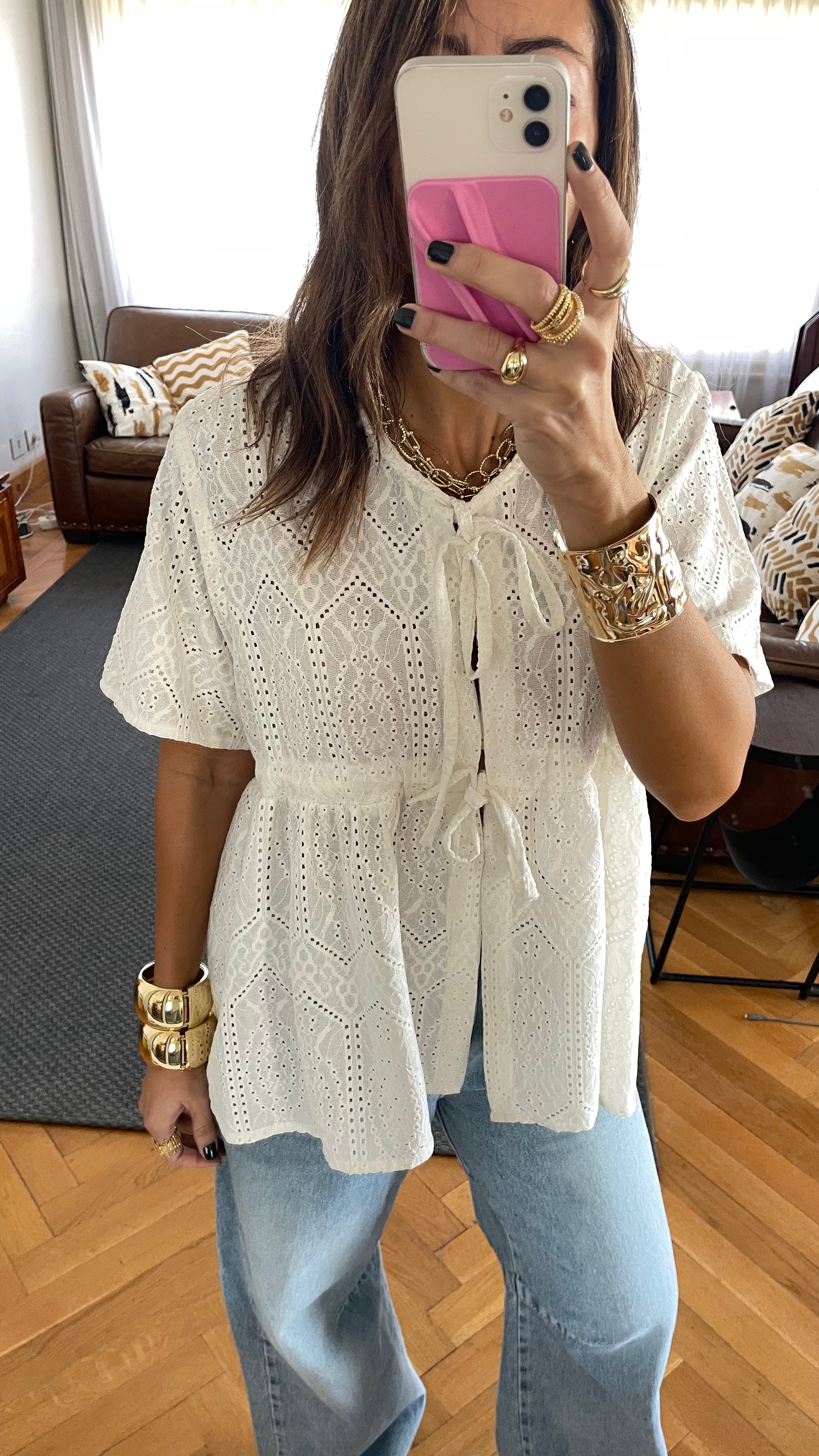 White Romantic Eyelet Shirt Top