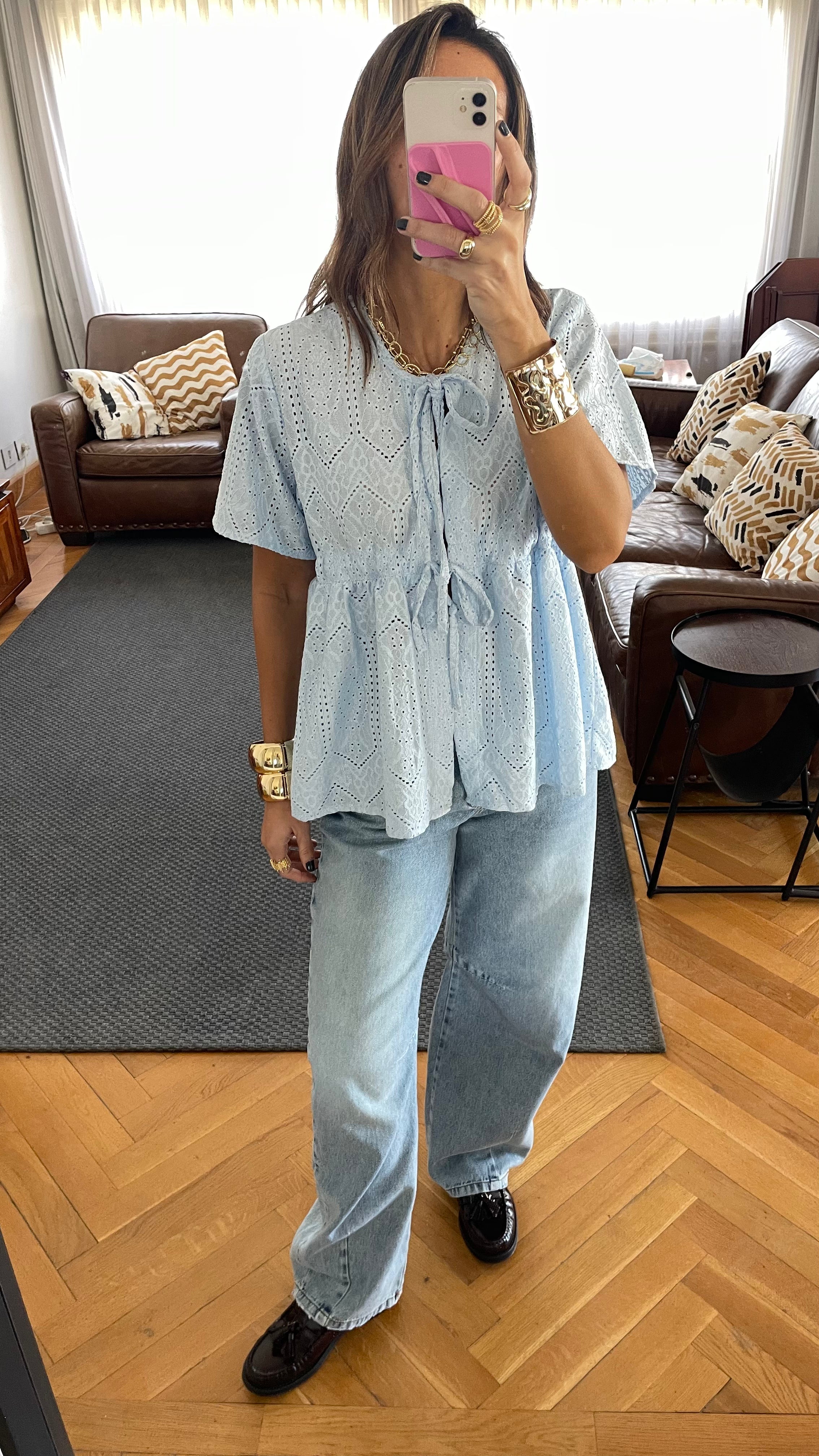 Baby Blue Romantic Eyelet Shirt Top