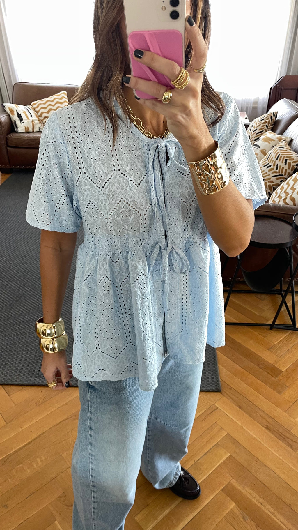 Baby Blue Romantic Eyelet Shirt Top