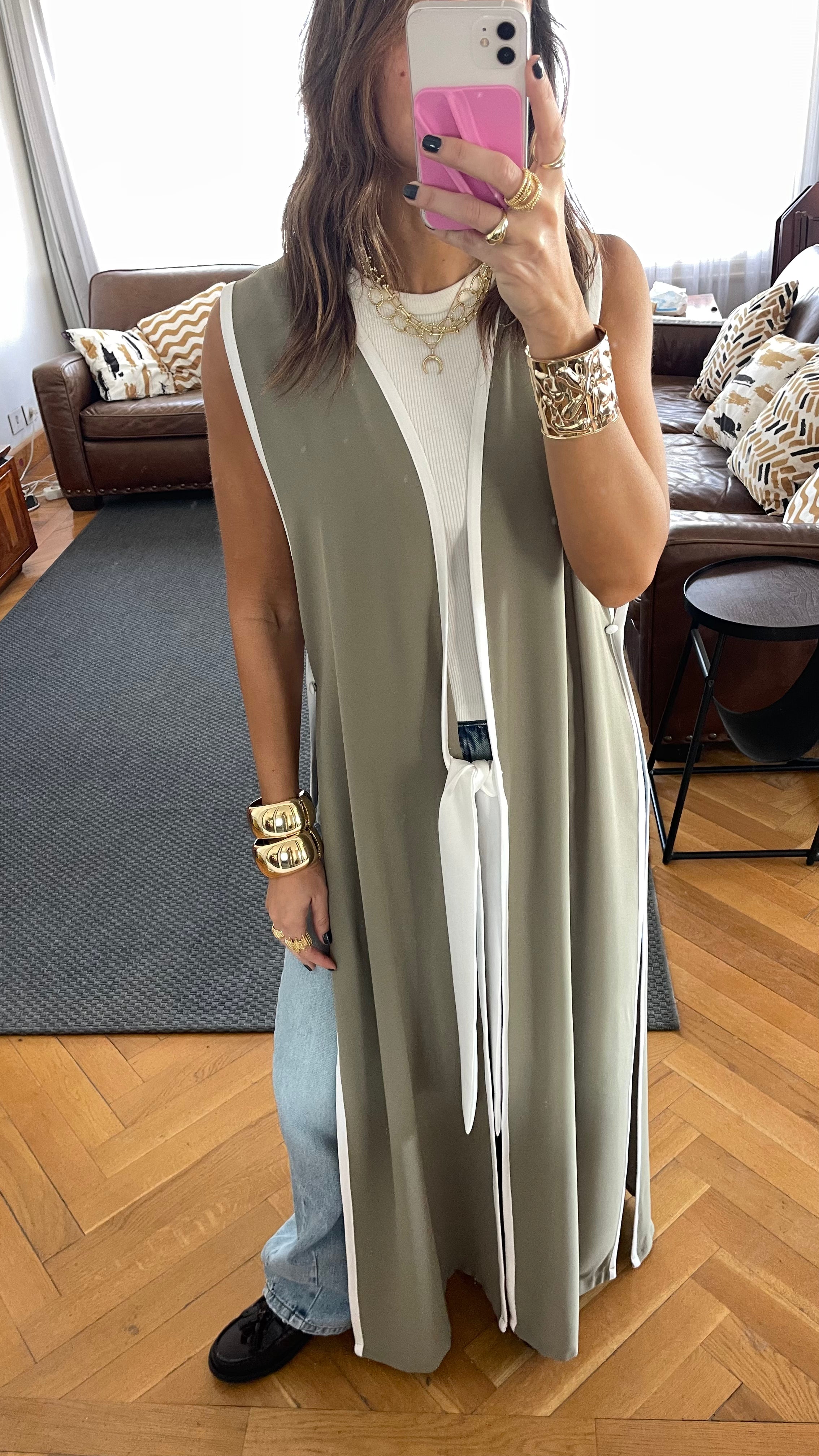 Olive Longline Tie Vest