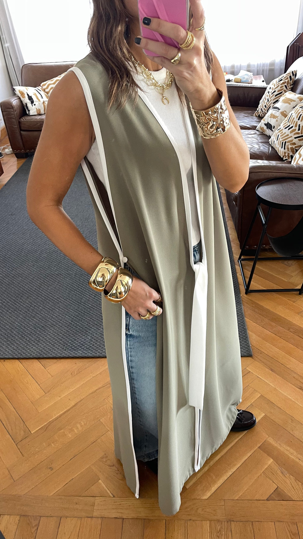 Olive Longline Tie Vest