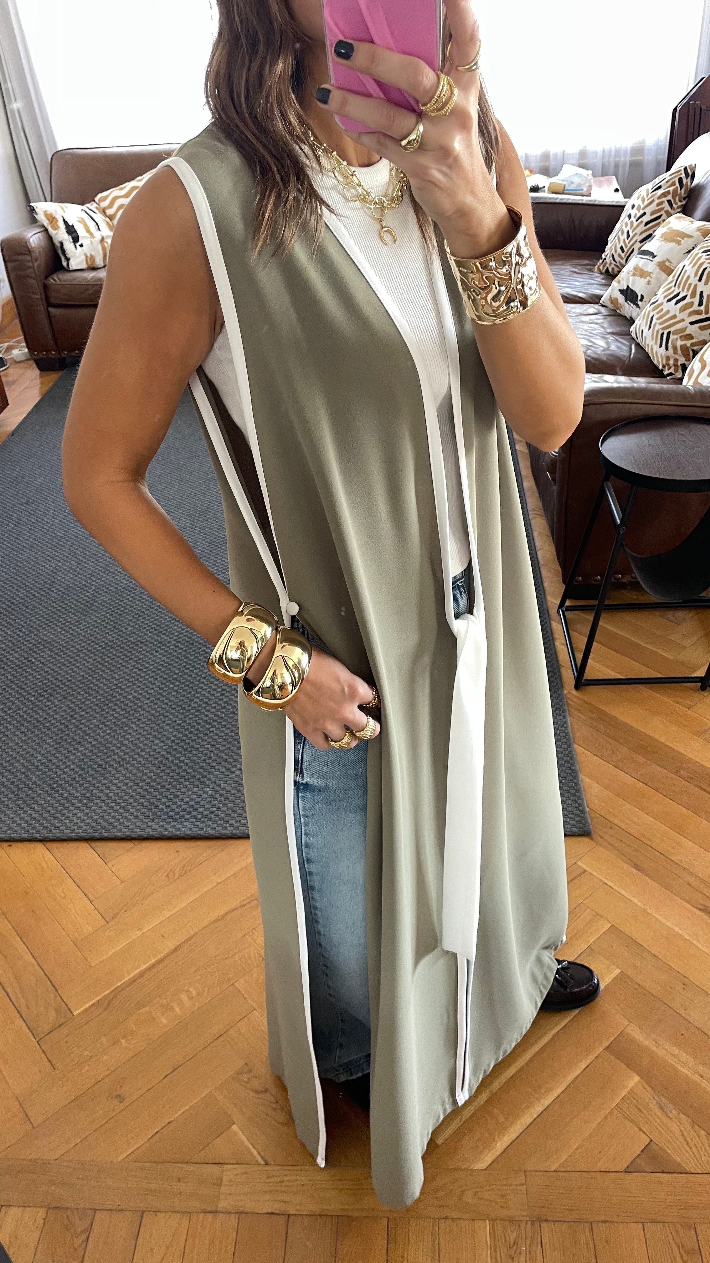 Olive Longline Tie Vest