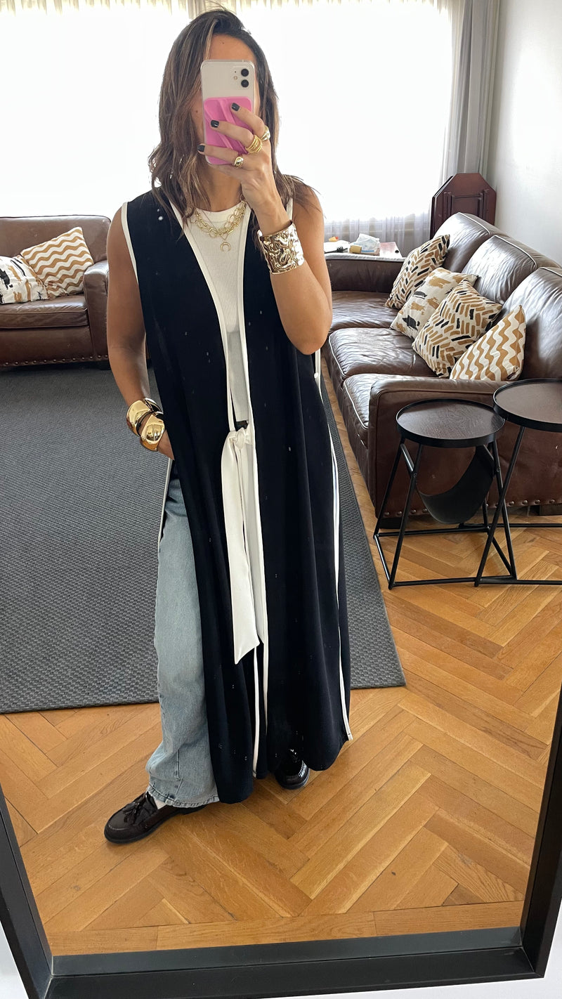 Black Longline Tie Vest