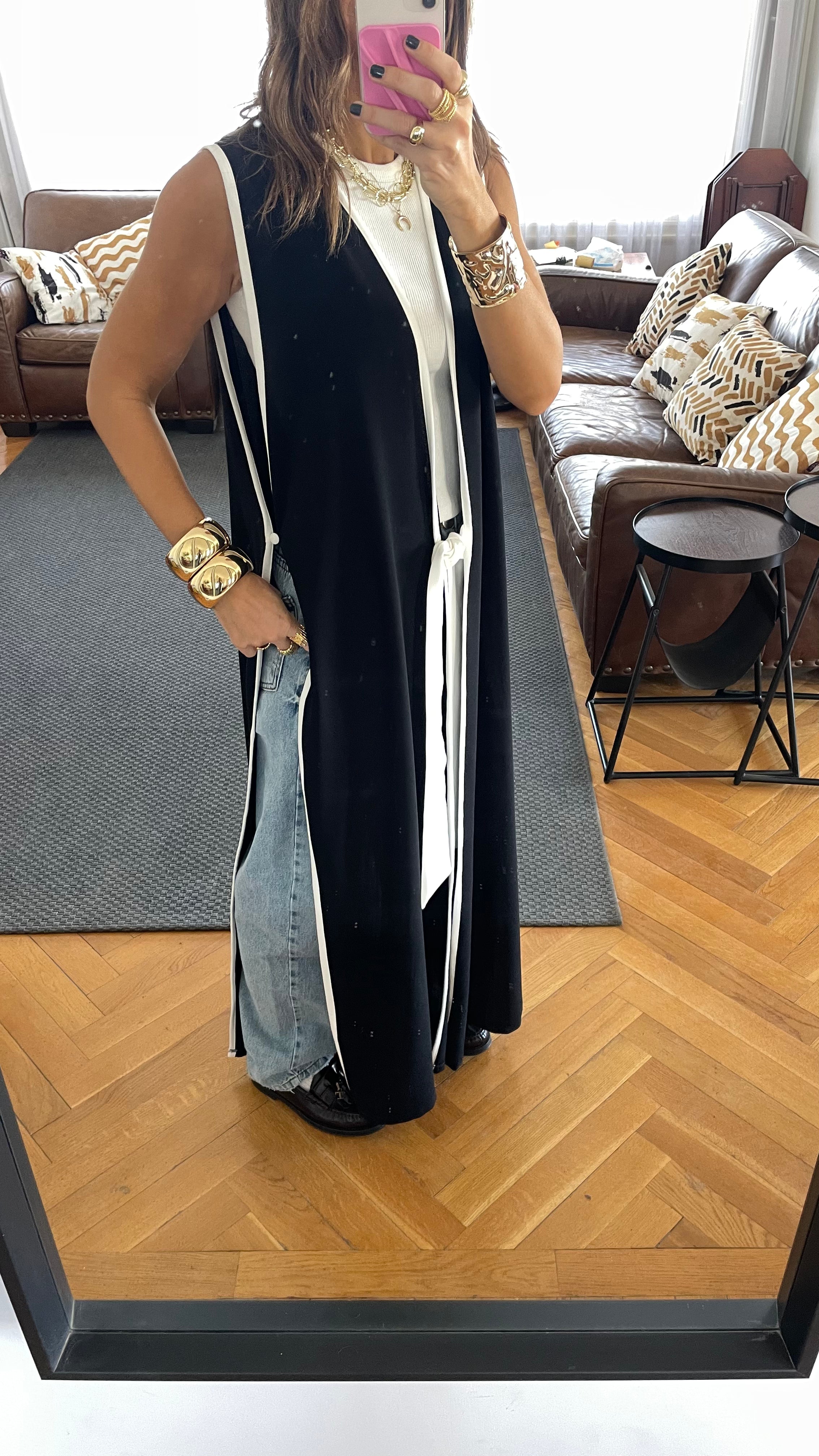 Black Longline Tie Vest