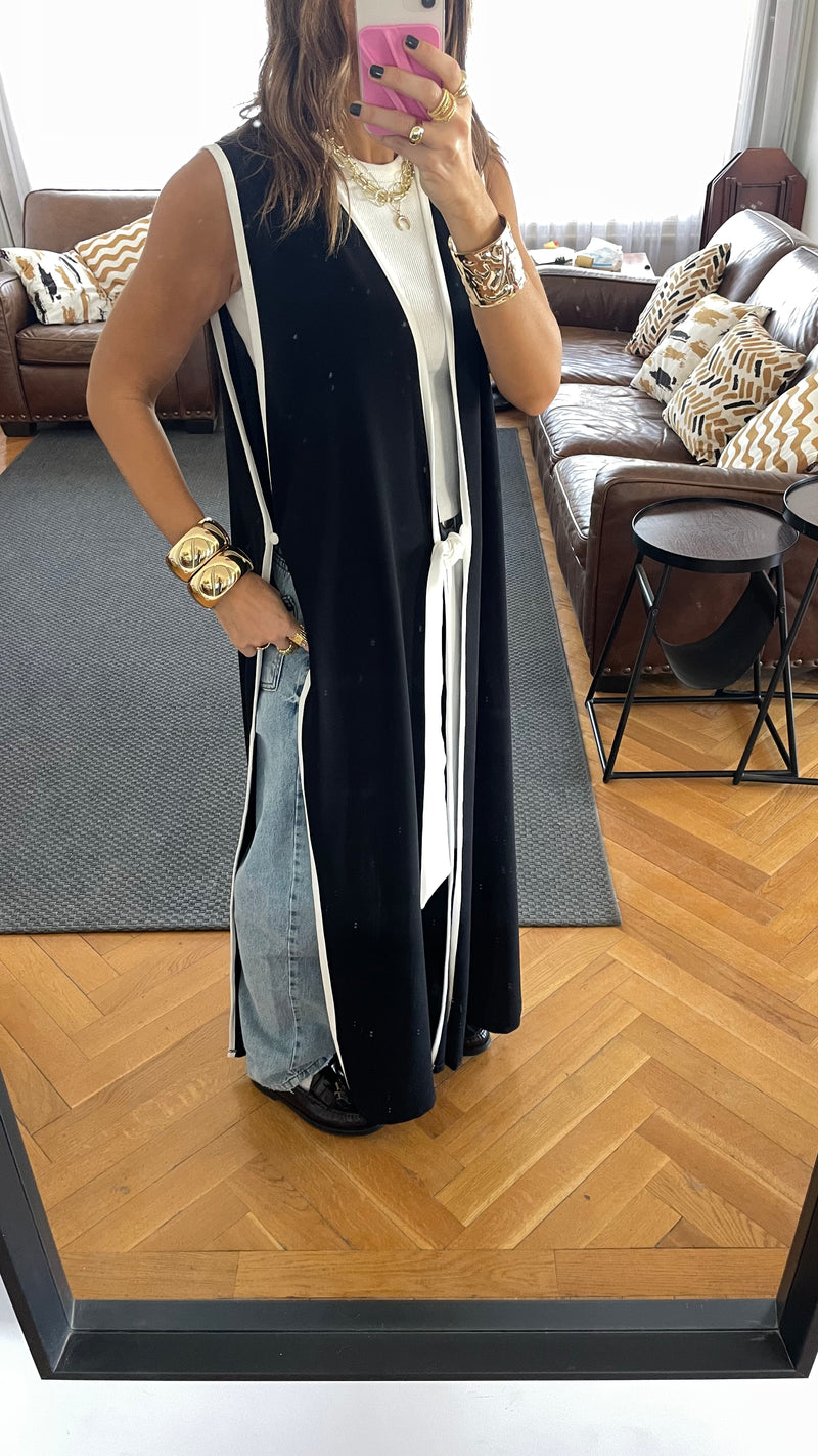 Black Longline Tie Vest