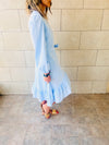 Baby Blue Ruffle Midi Tie Dress