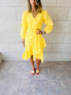 Yellow Ruffle Midi Tie Dress