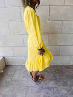 Yellow Ruffle Midi Tie Dress