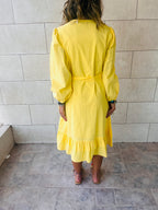 Yellow Ruffle Midi Tie Dress