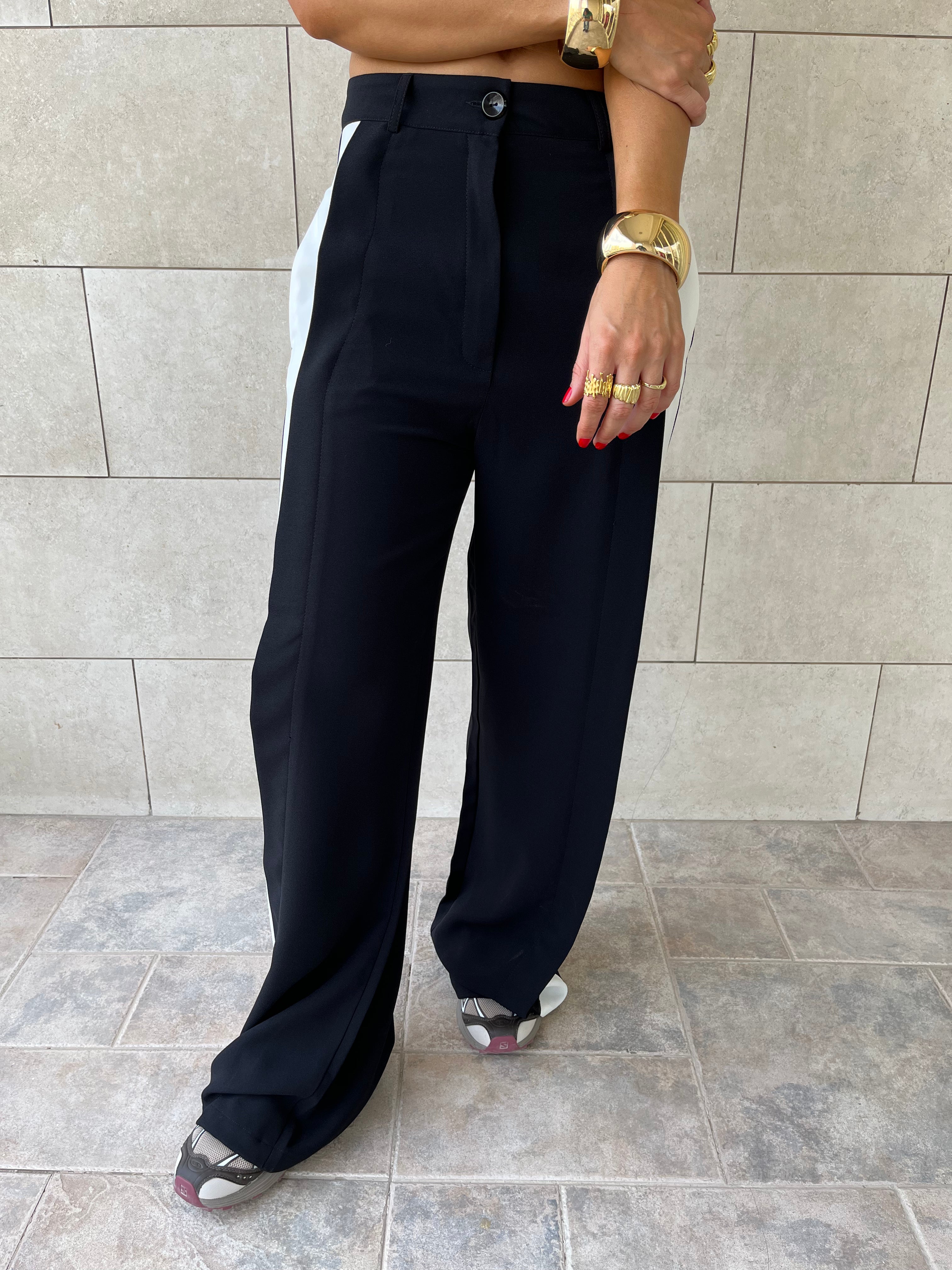 Black Side Stripe Down Pants