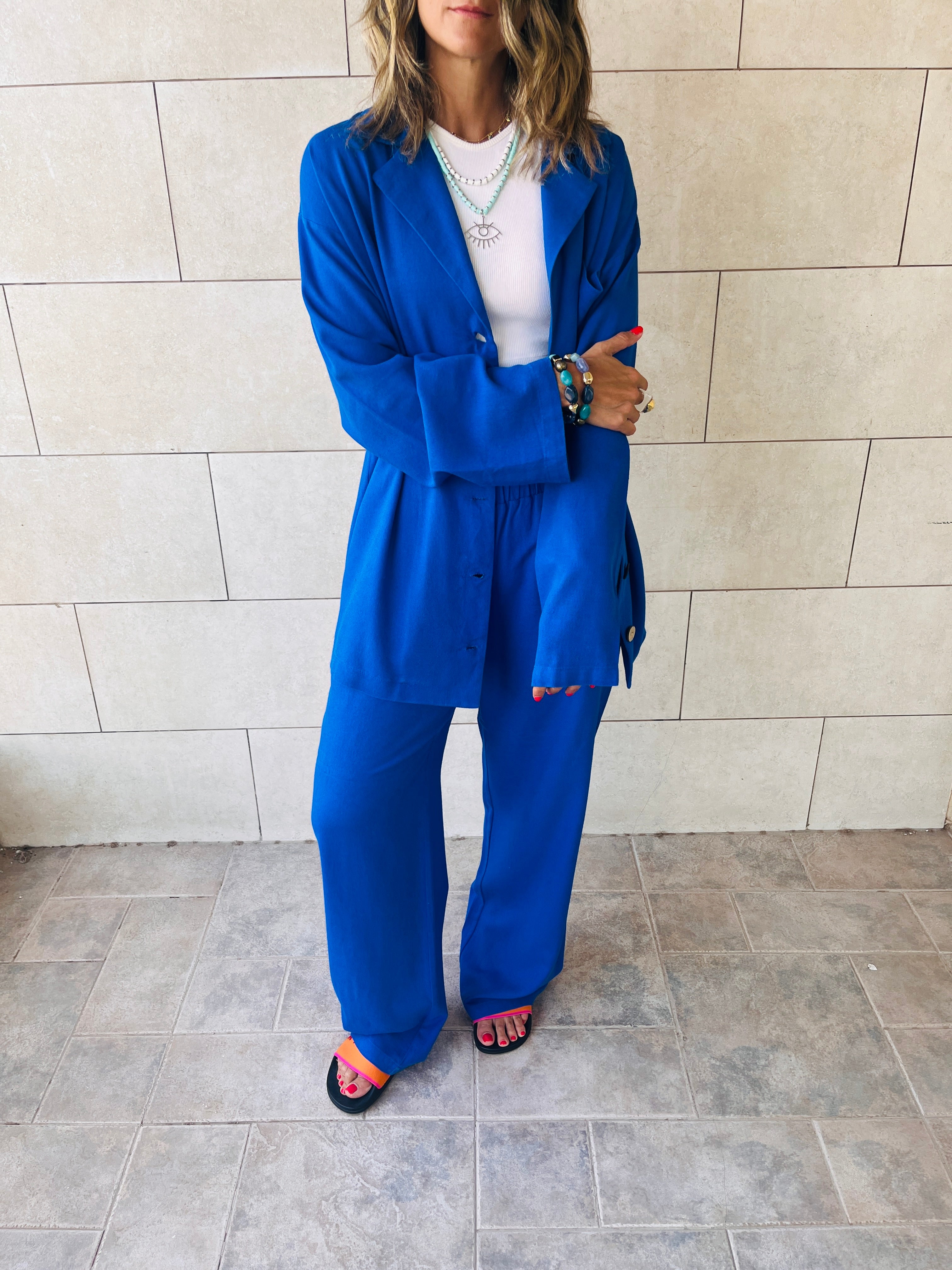 Blue Linen Button Set