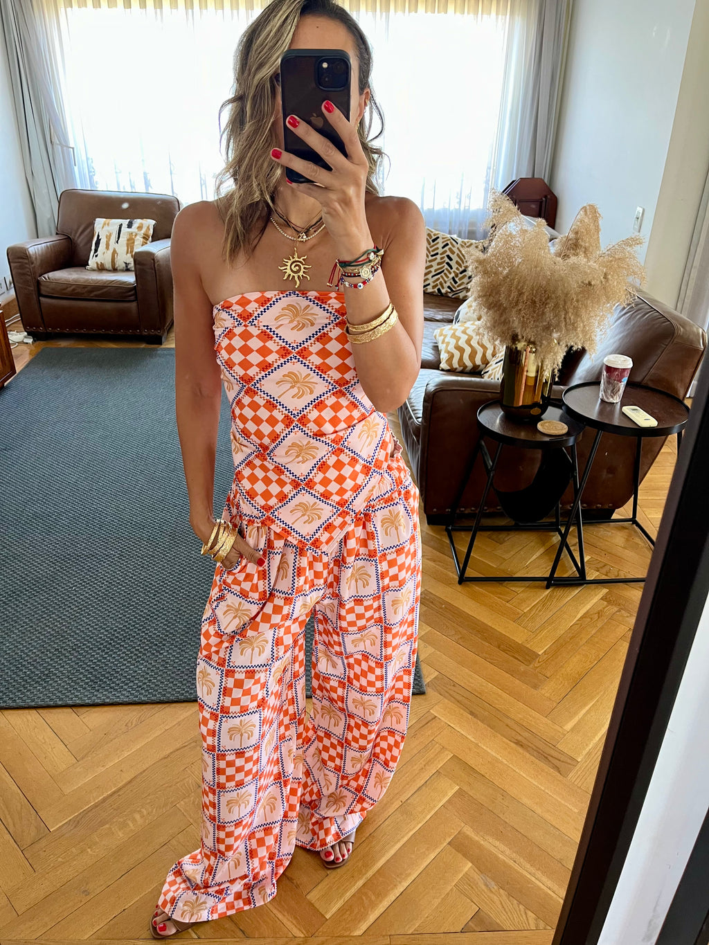 Checkered Palms Printed Pants