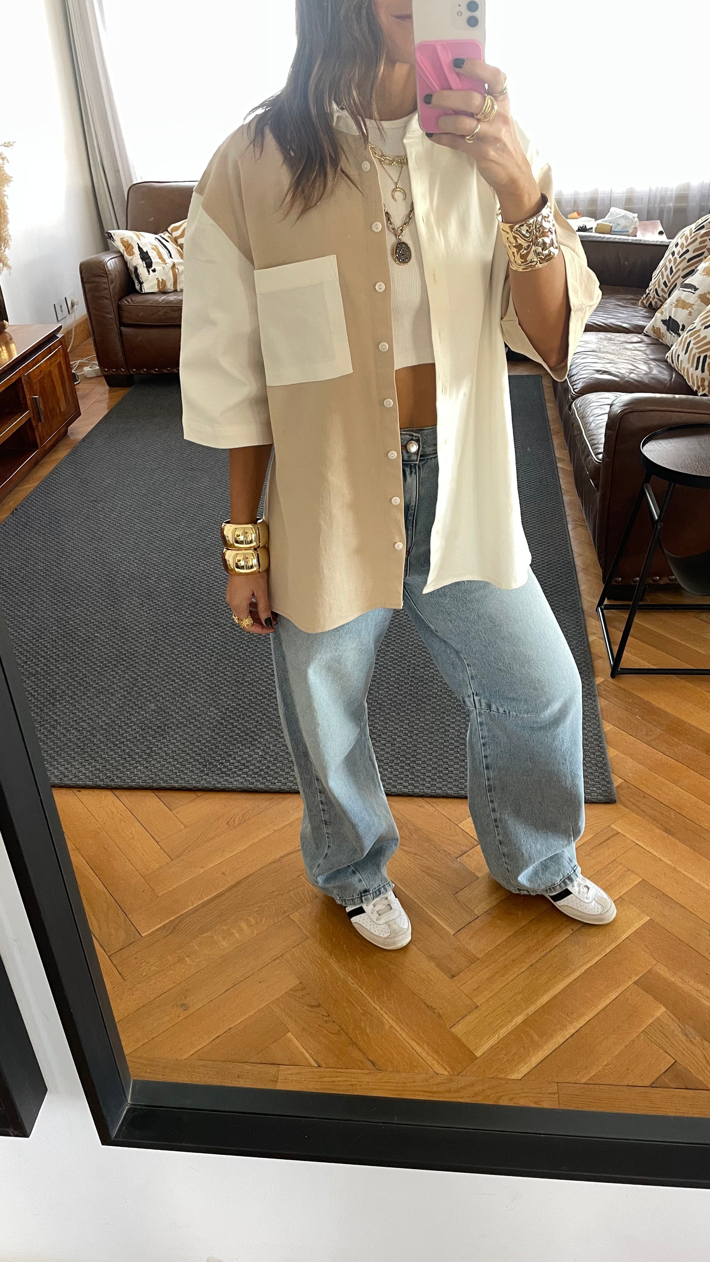 Beige Two-Tone Shirt