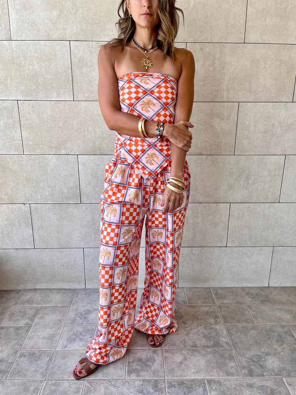 Checkered Palms Printed Pants