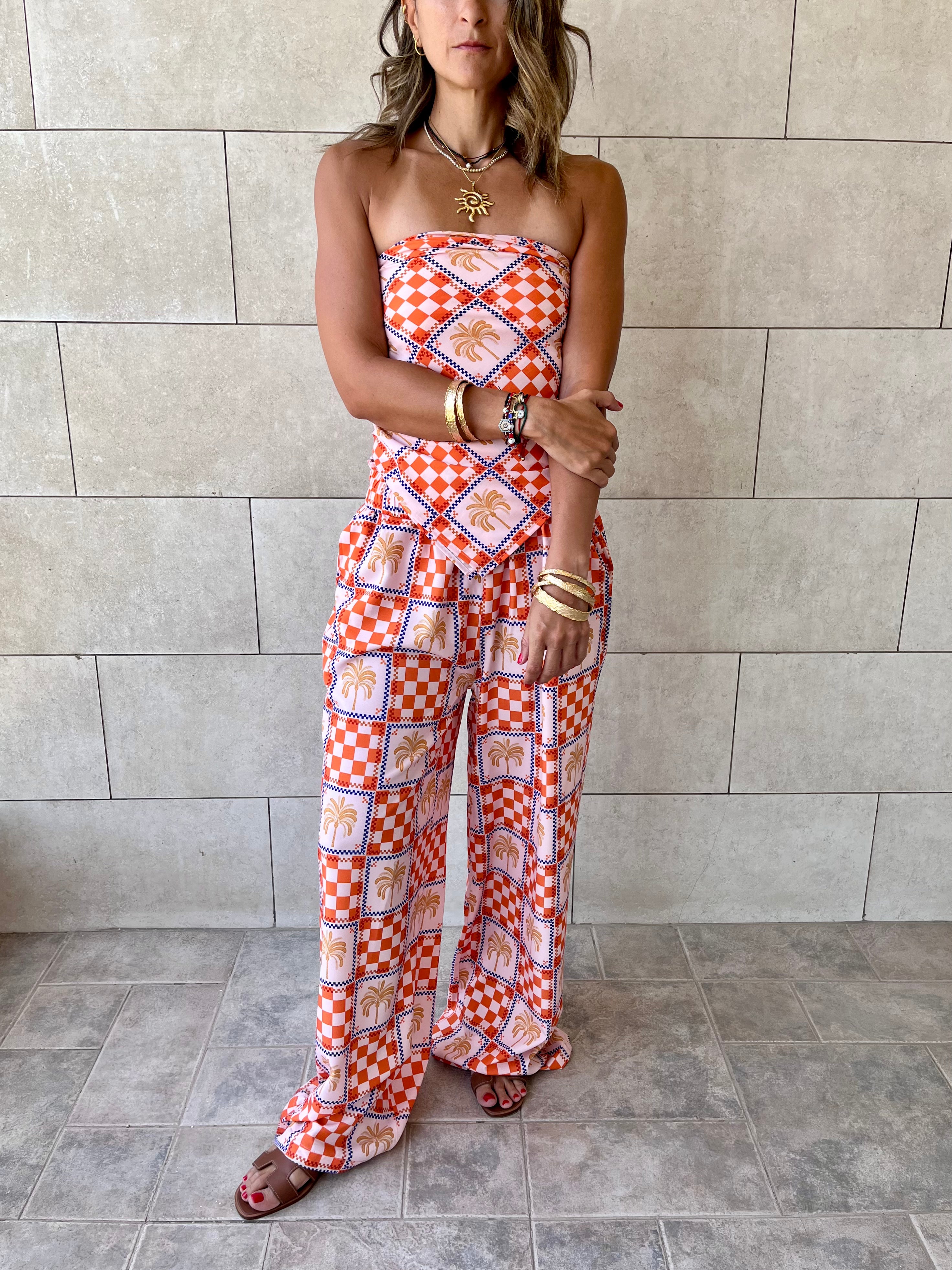 Checkered Palms Printed Pants