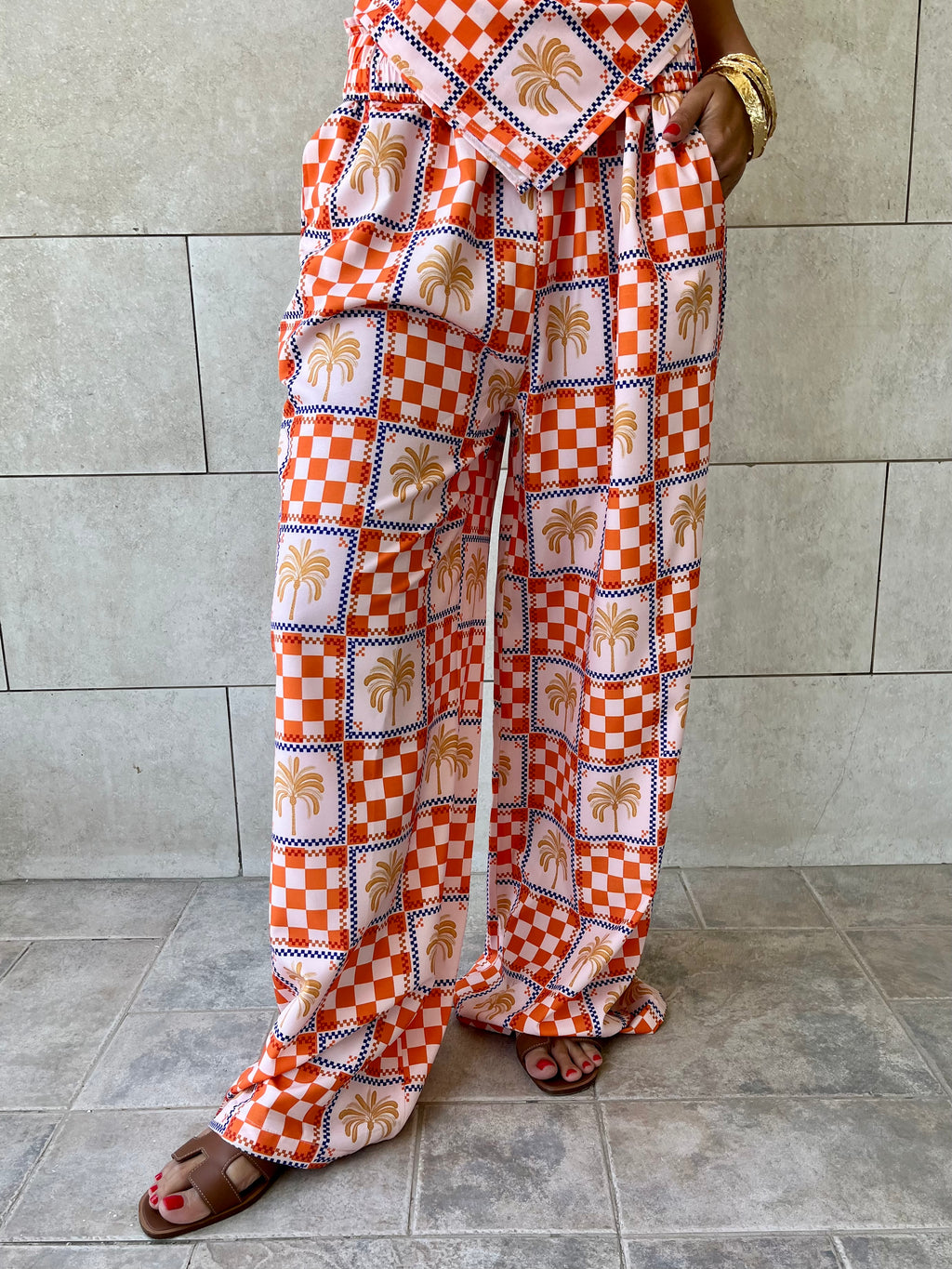 Checkered Palms Printed Pants