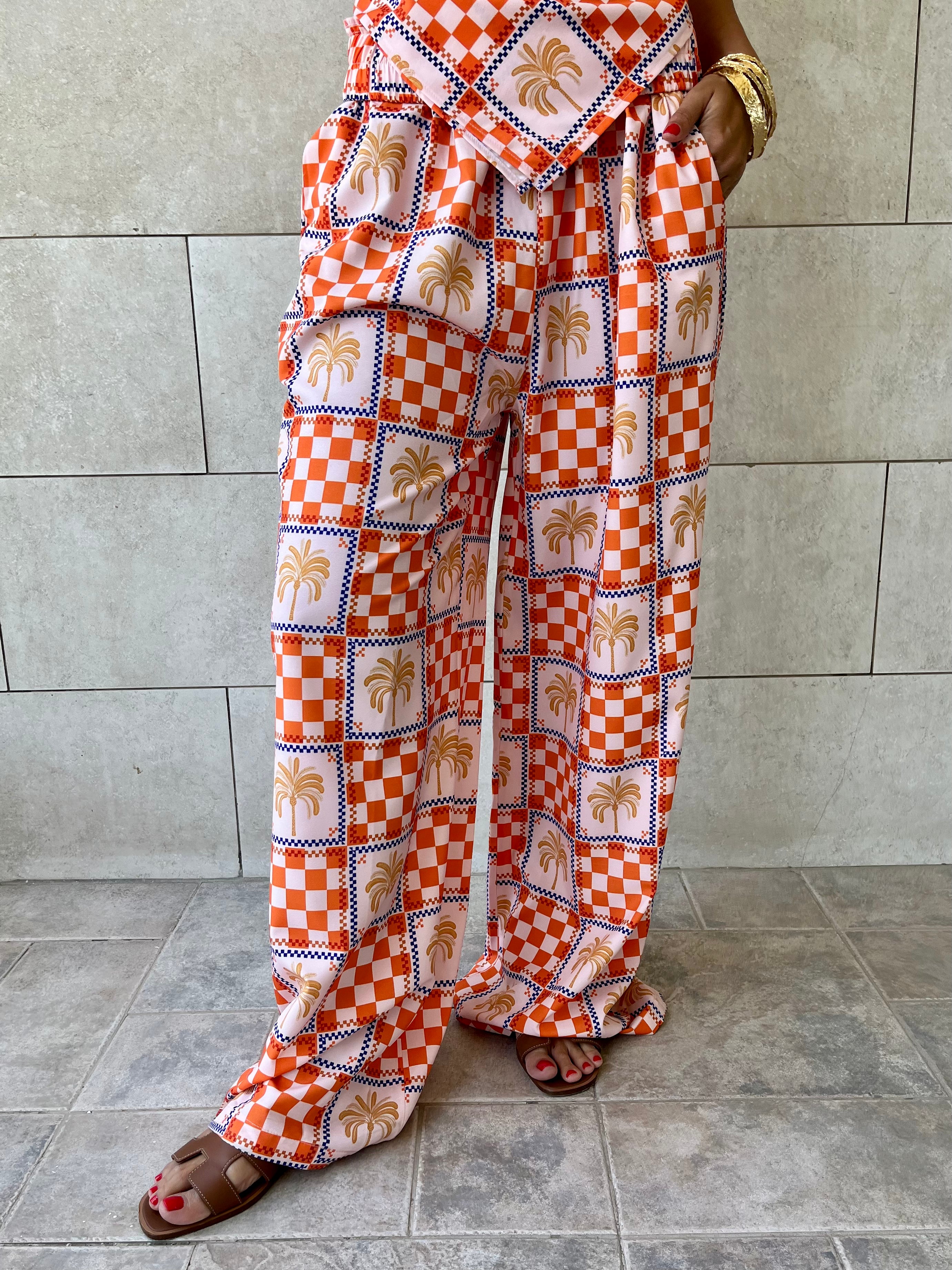 Checkered Palms Printed Pants
