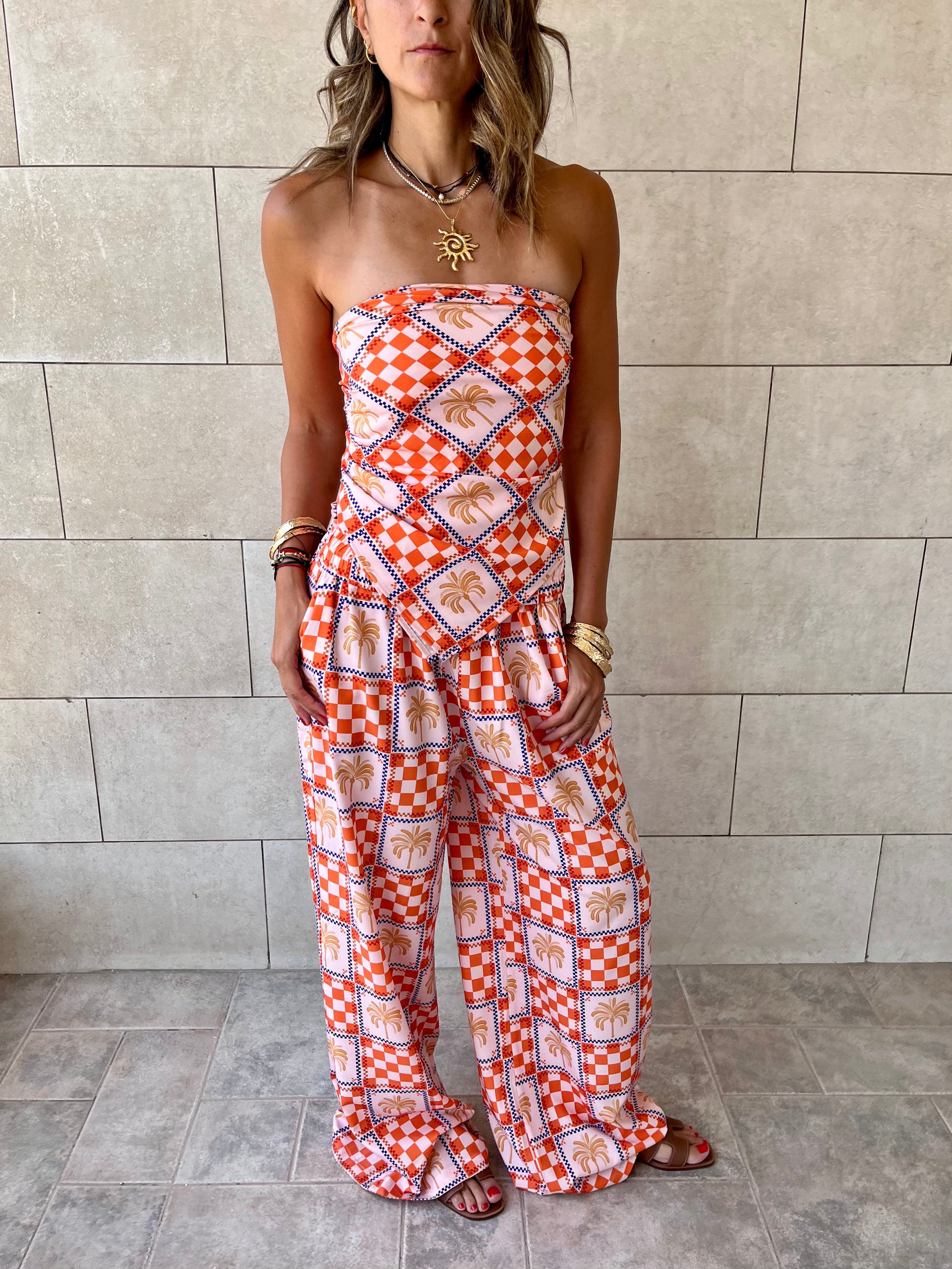 Checkered Palms Printed Pants