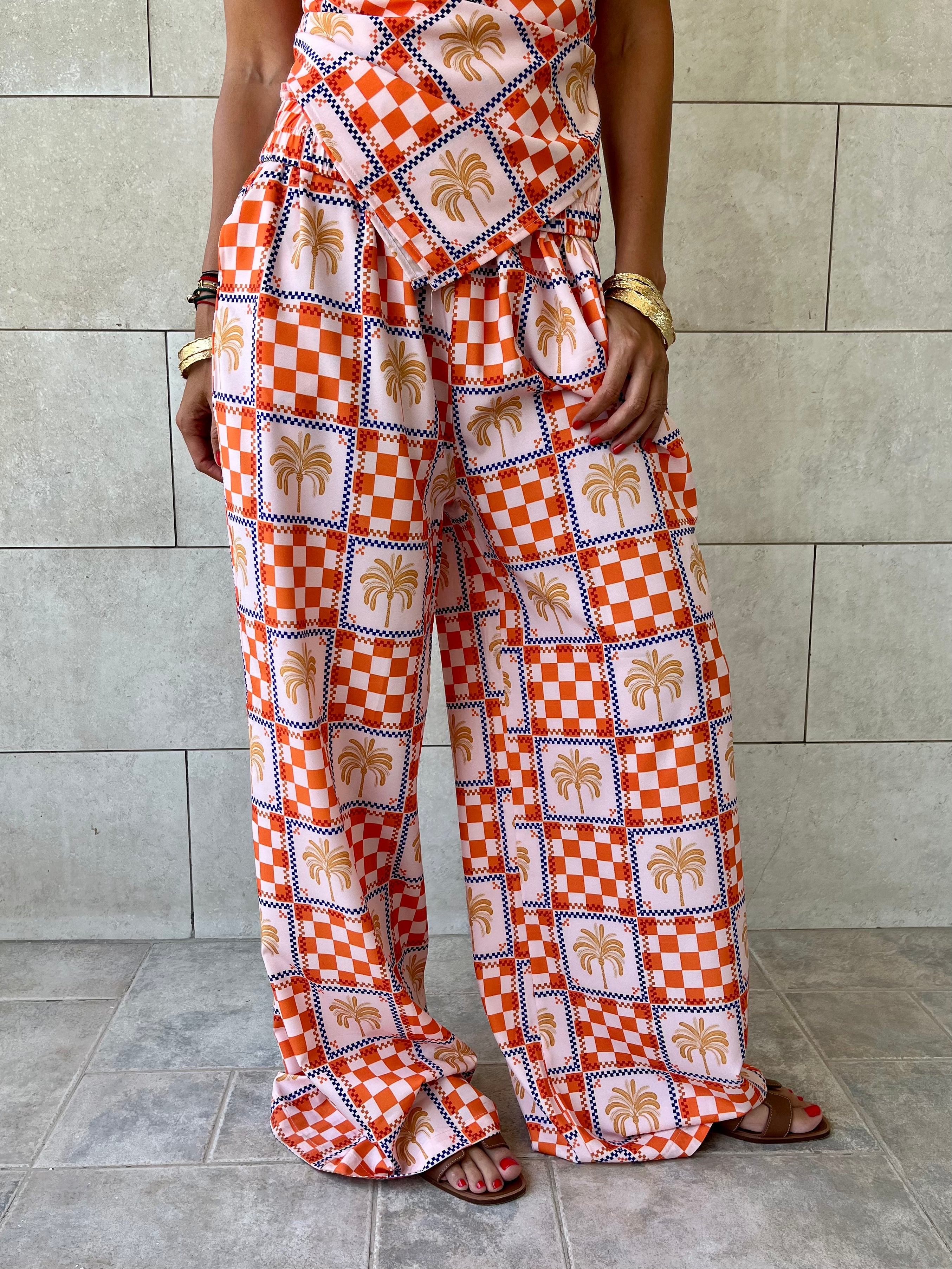 Checkered Palms Printed Pants
