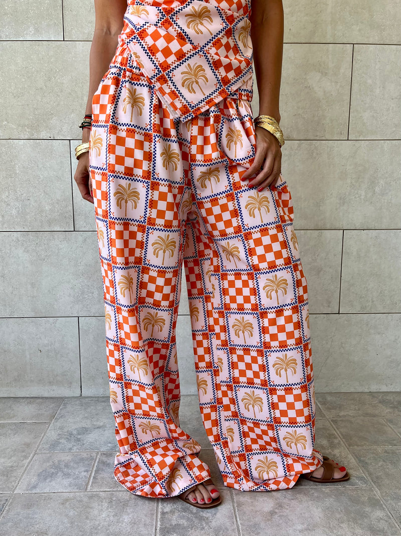Checkered Palms Printed Pants