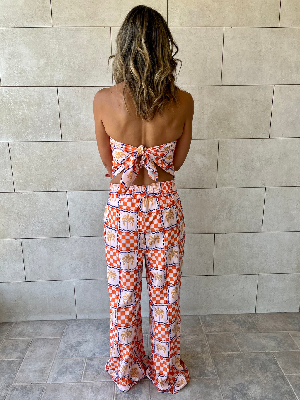 Checkered Palms Printed Pants