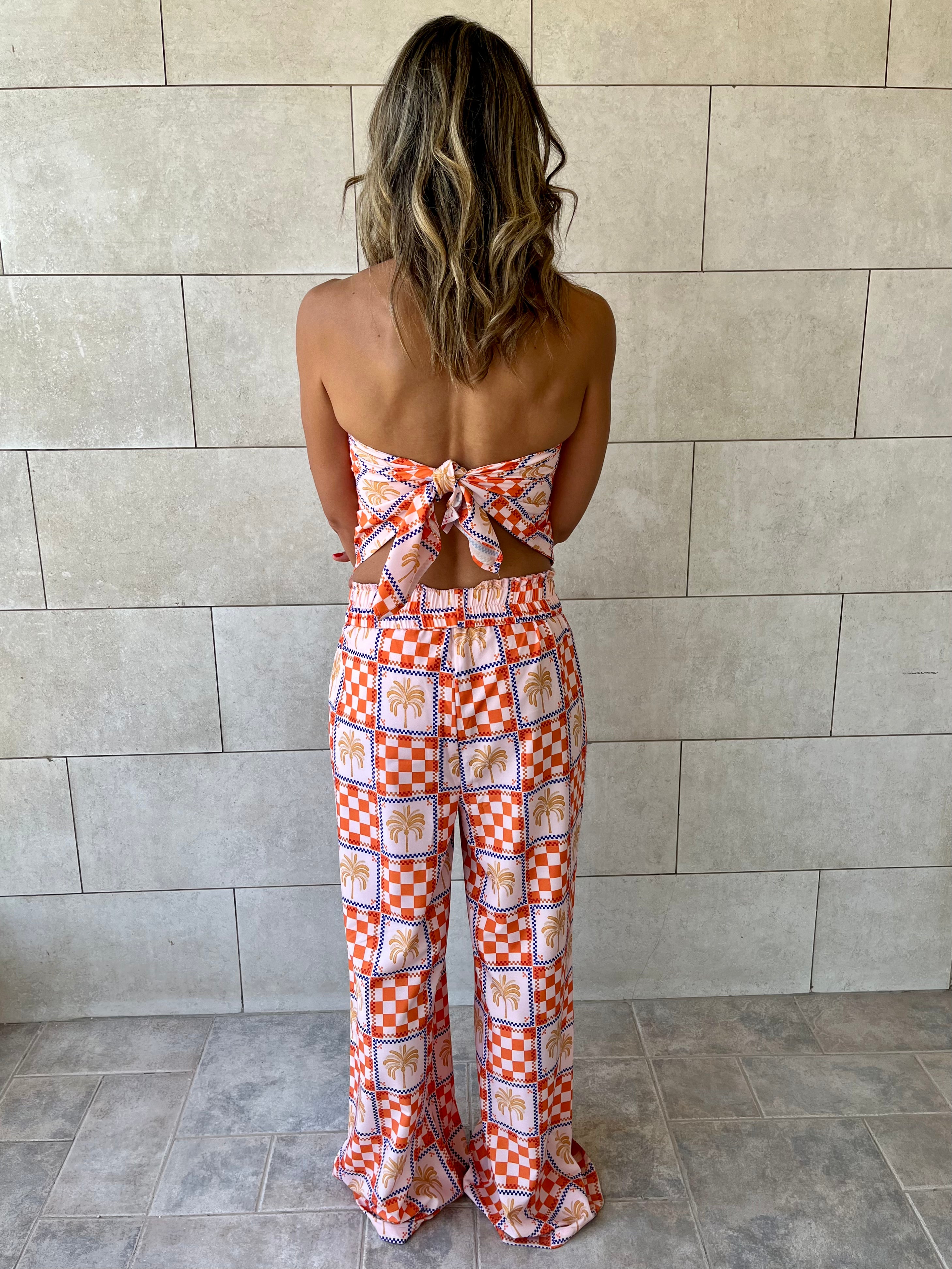 Checkered Palms Printed Pants