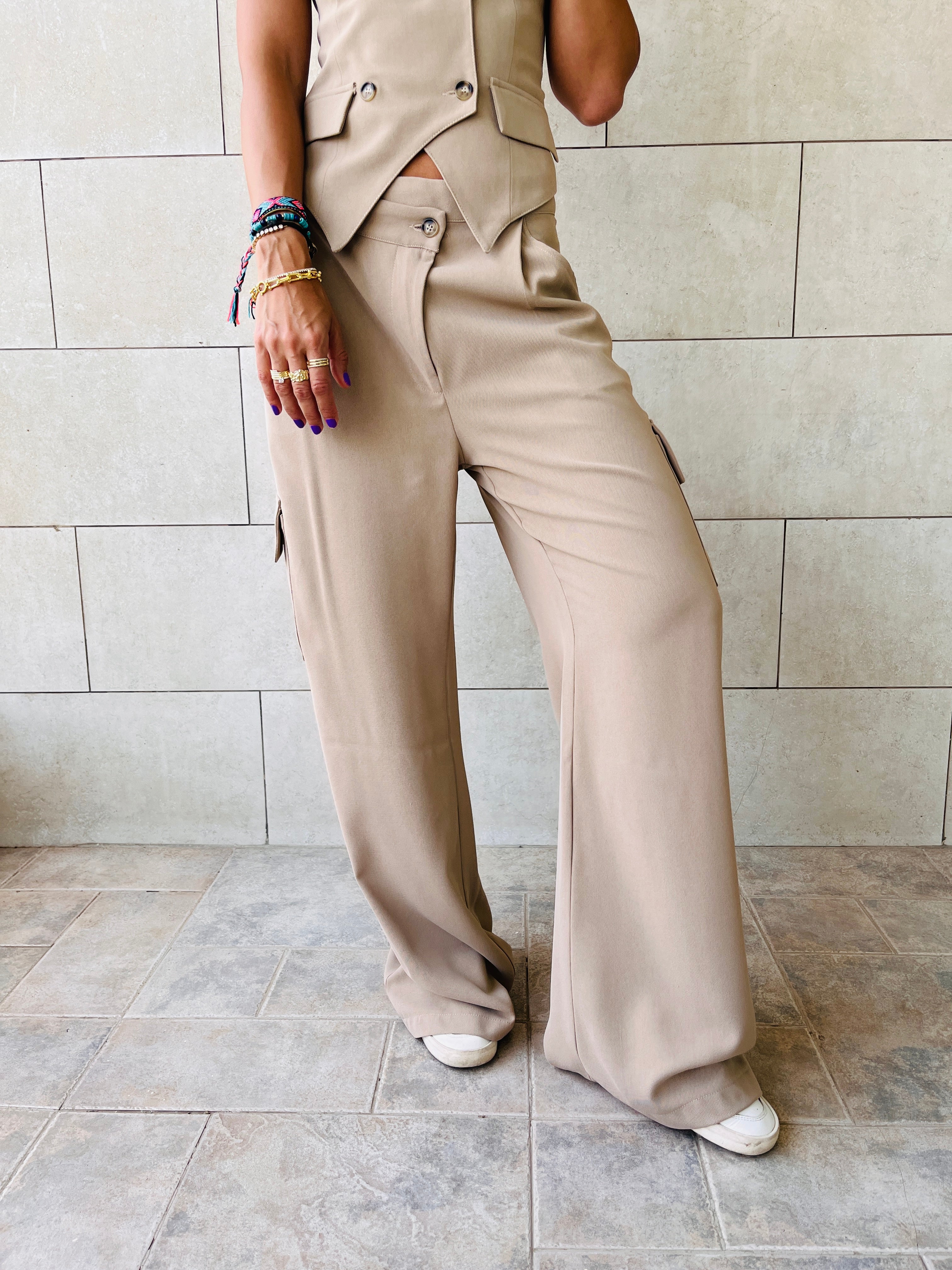 Beige She’s Tailored Vest Set