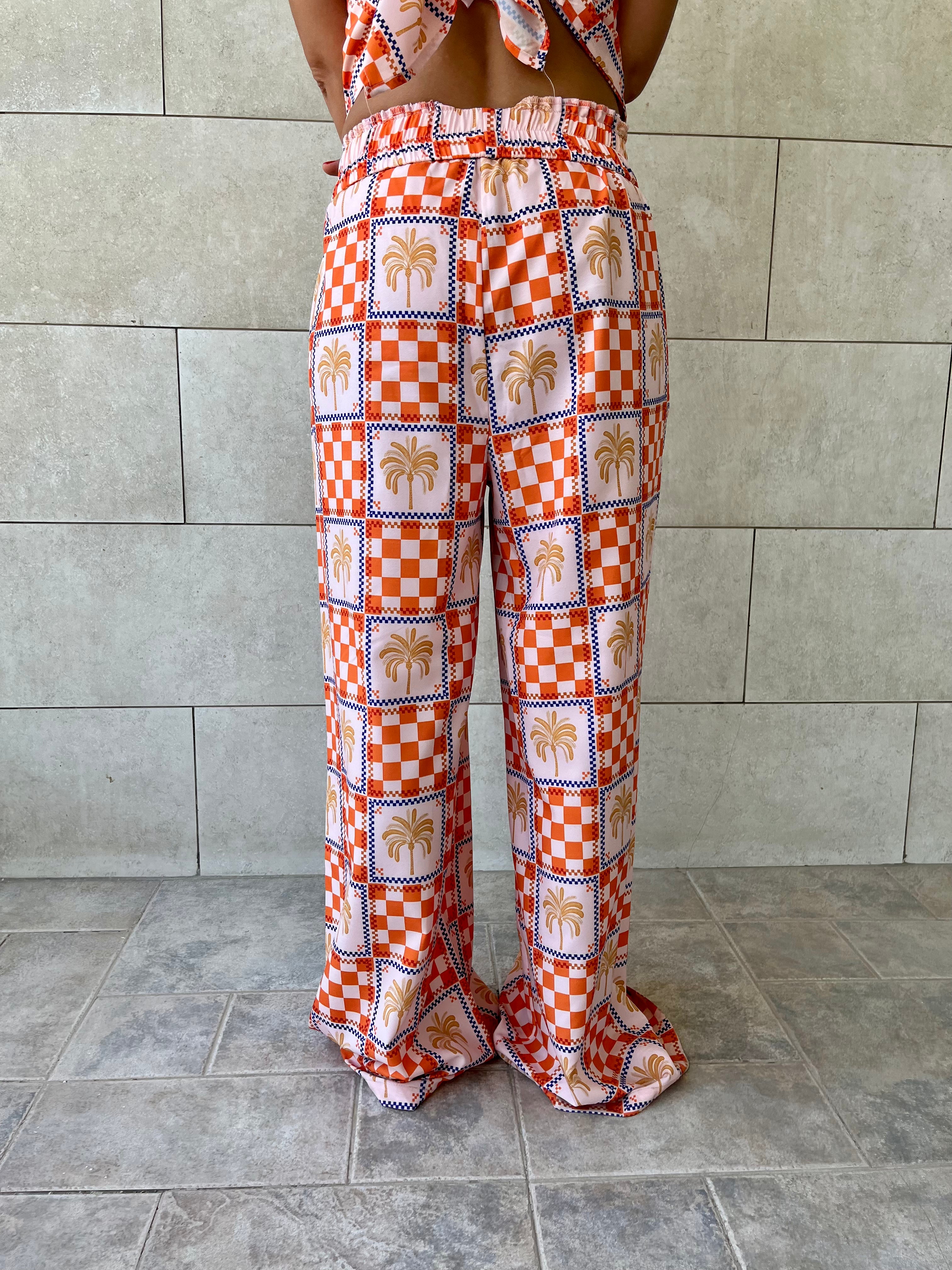 Checkered Palms Printed Pants