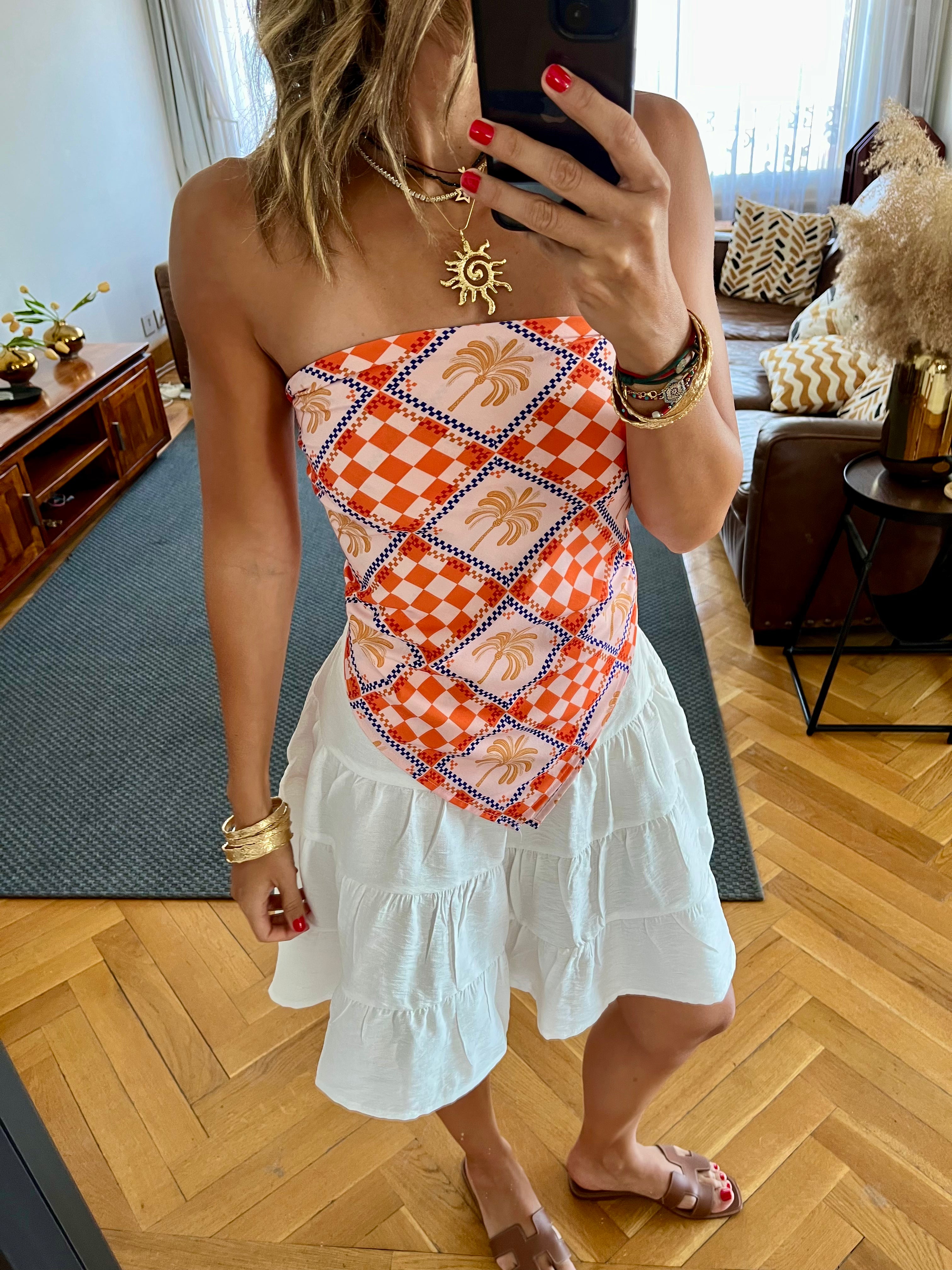 Checkered Palms Printed Bandeau