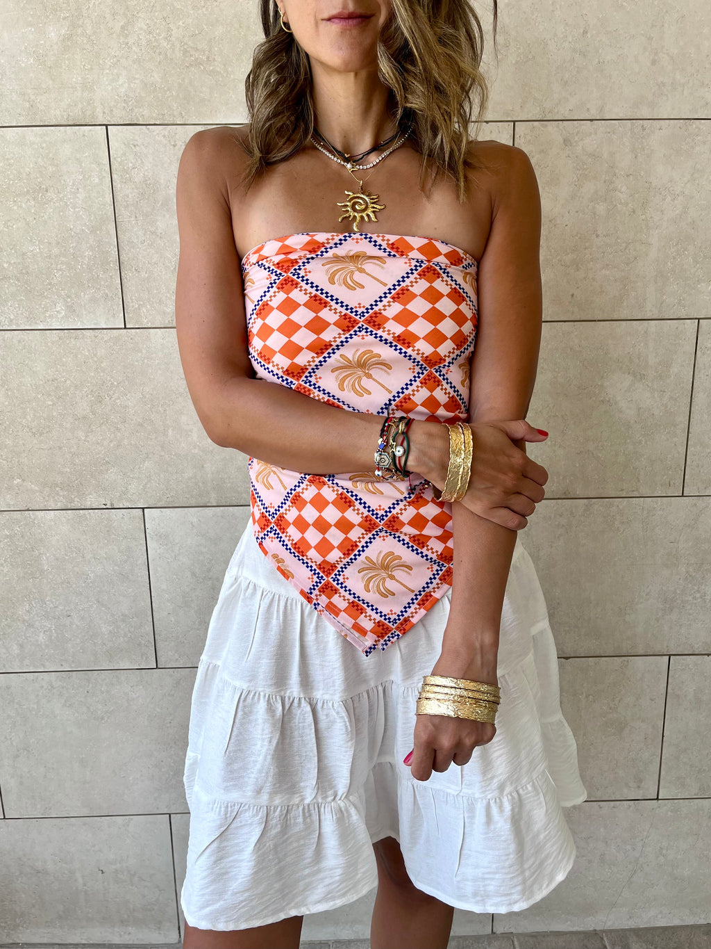 Checkered Palms Printed Bandeau