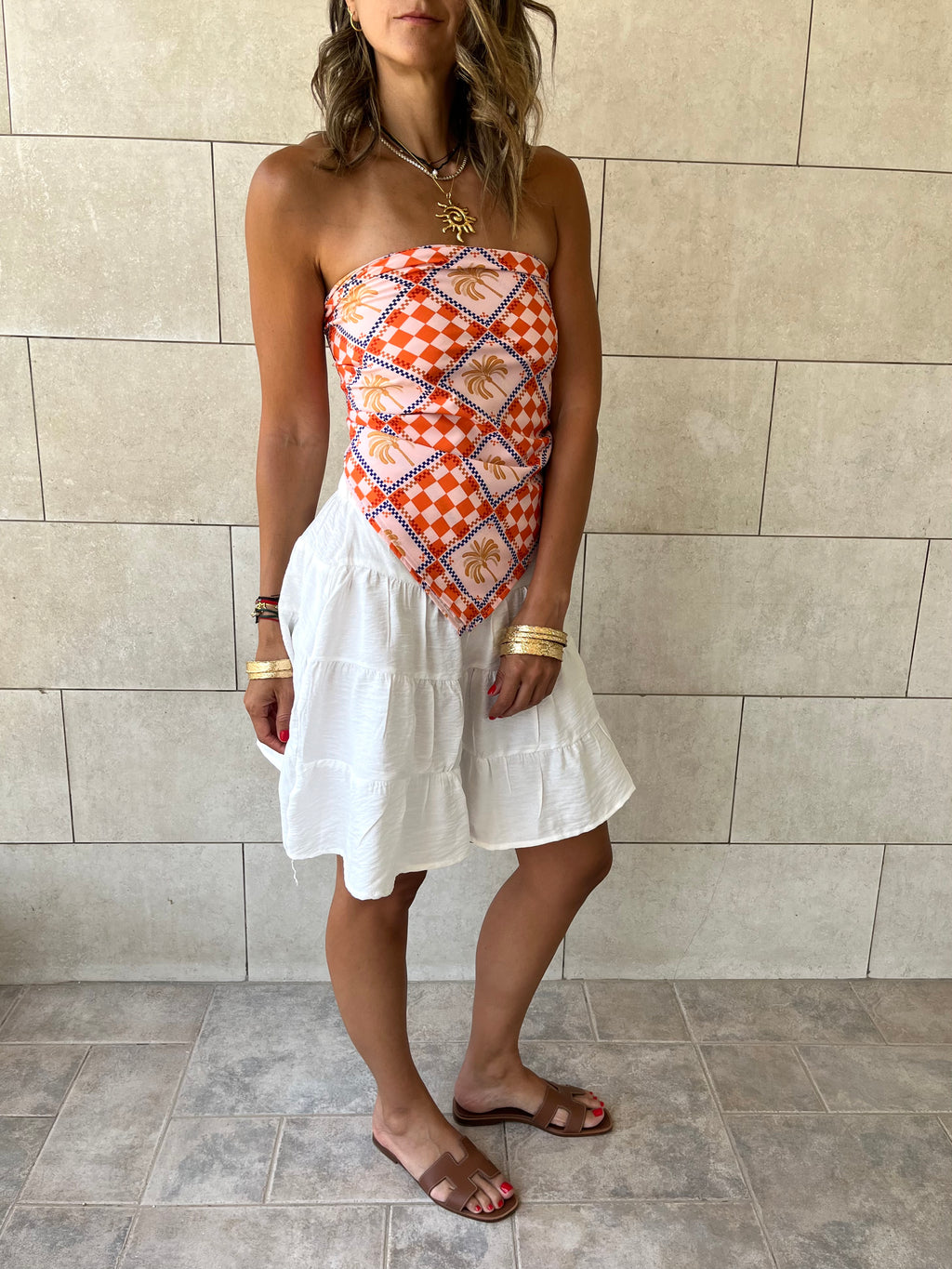 Checkered Palms Printed Bandeau